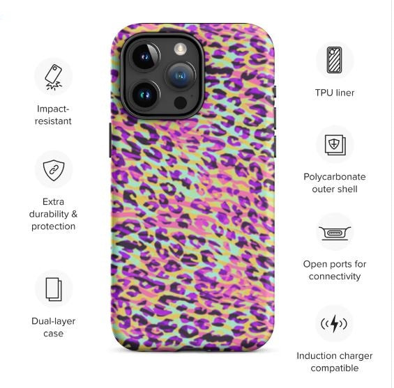 Tough Case for iPhone®- Zebra and Leopard Print Pink with Yellow