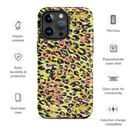 Tough Case for iPhone®- Zebra and Leopard Print Yellow with Orange