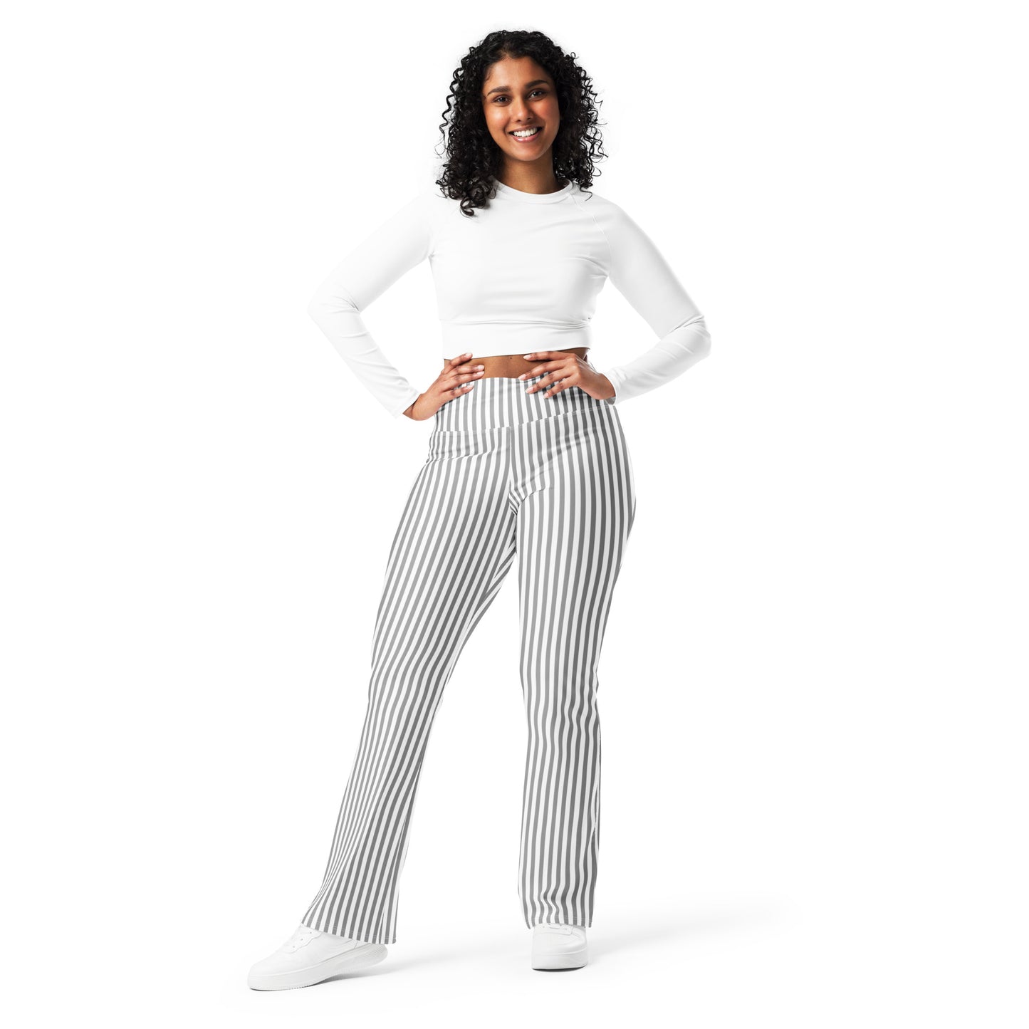 Flare leggings- White and Grey Stripes