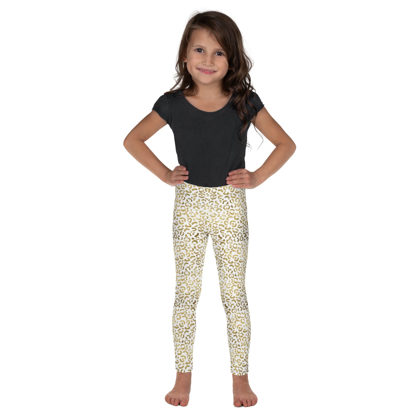 Kid's Leggings- Leopard White and Gold
