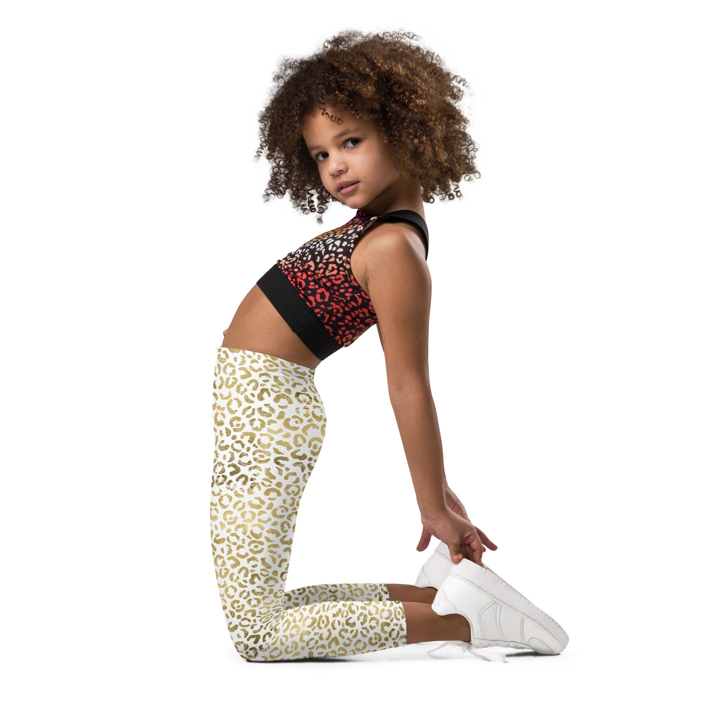 Kid's Leggings- Leopard White and Gold