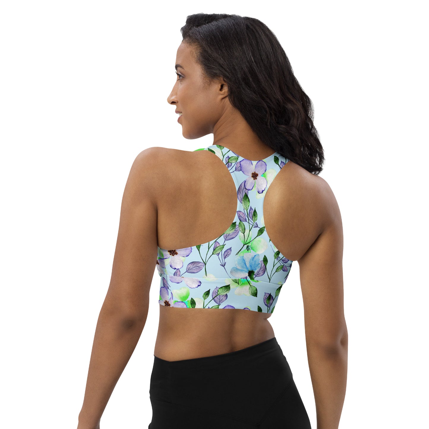 Longline sports bra- Summer Flowers Blue
