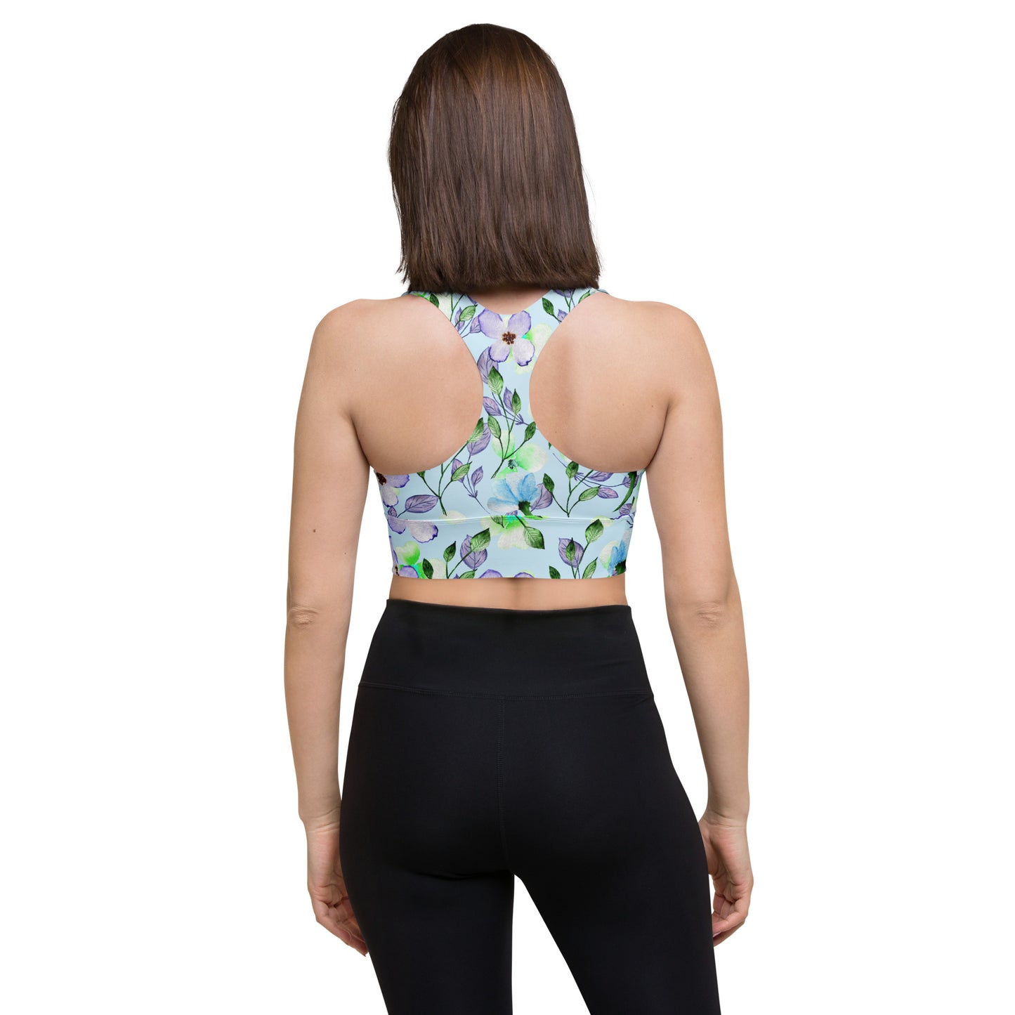 Longline sports bra- Summer Flowers Blue