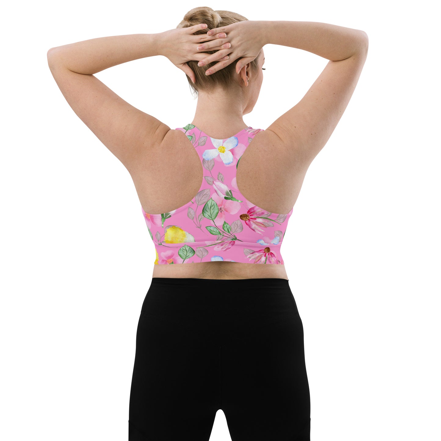 Longline sports bra- Summer Flowers Pink
