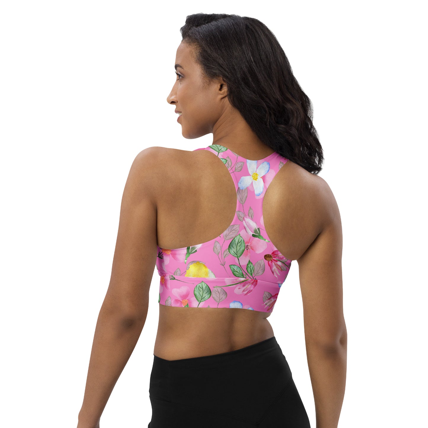 Longline sports bra- Summer Flowers Pink