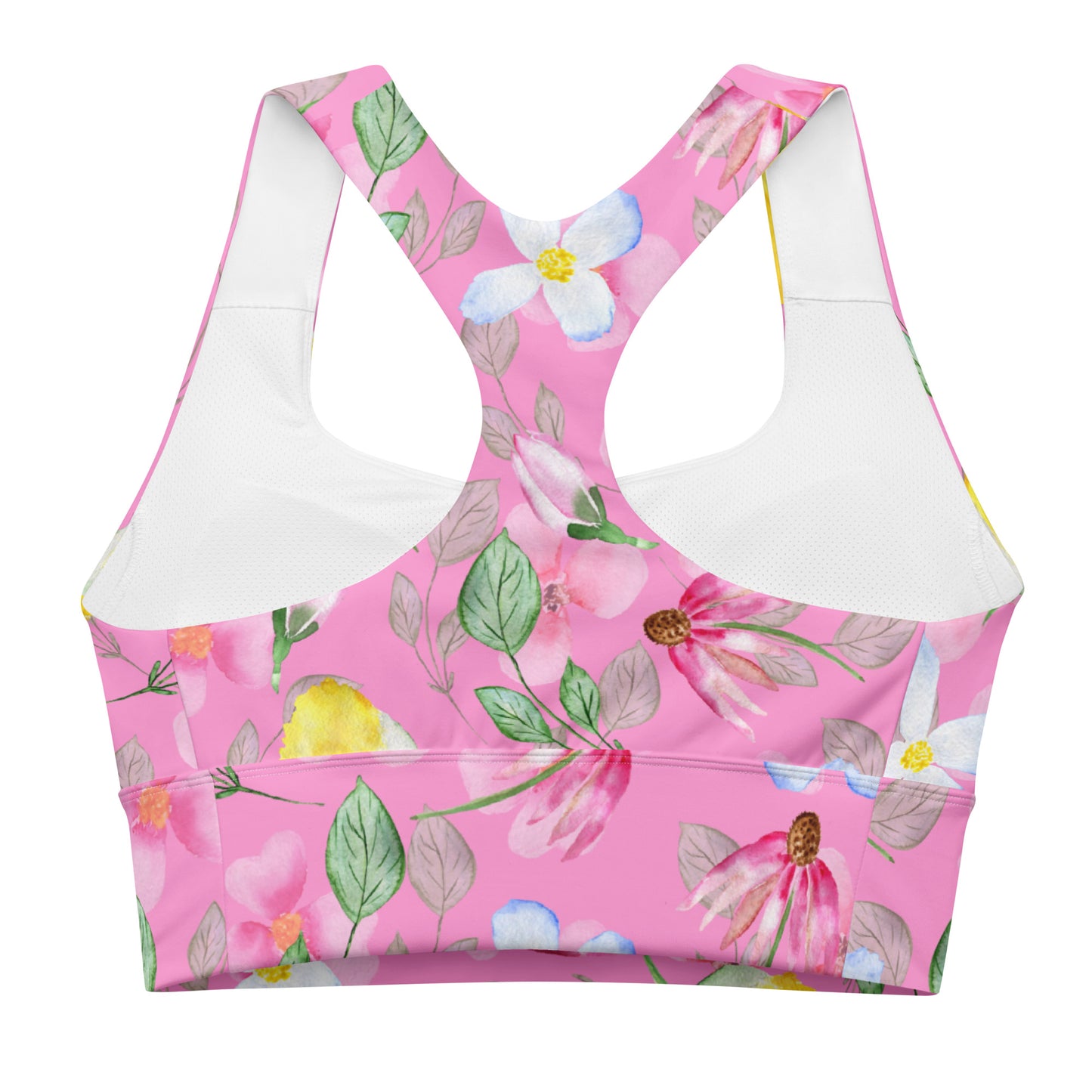 Longline sports bra- Summer Flowers Pink
