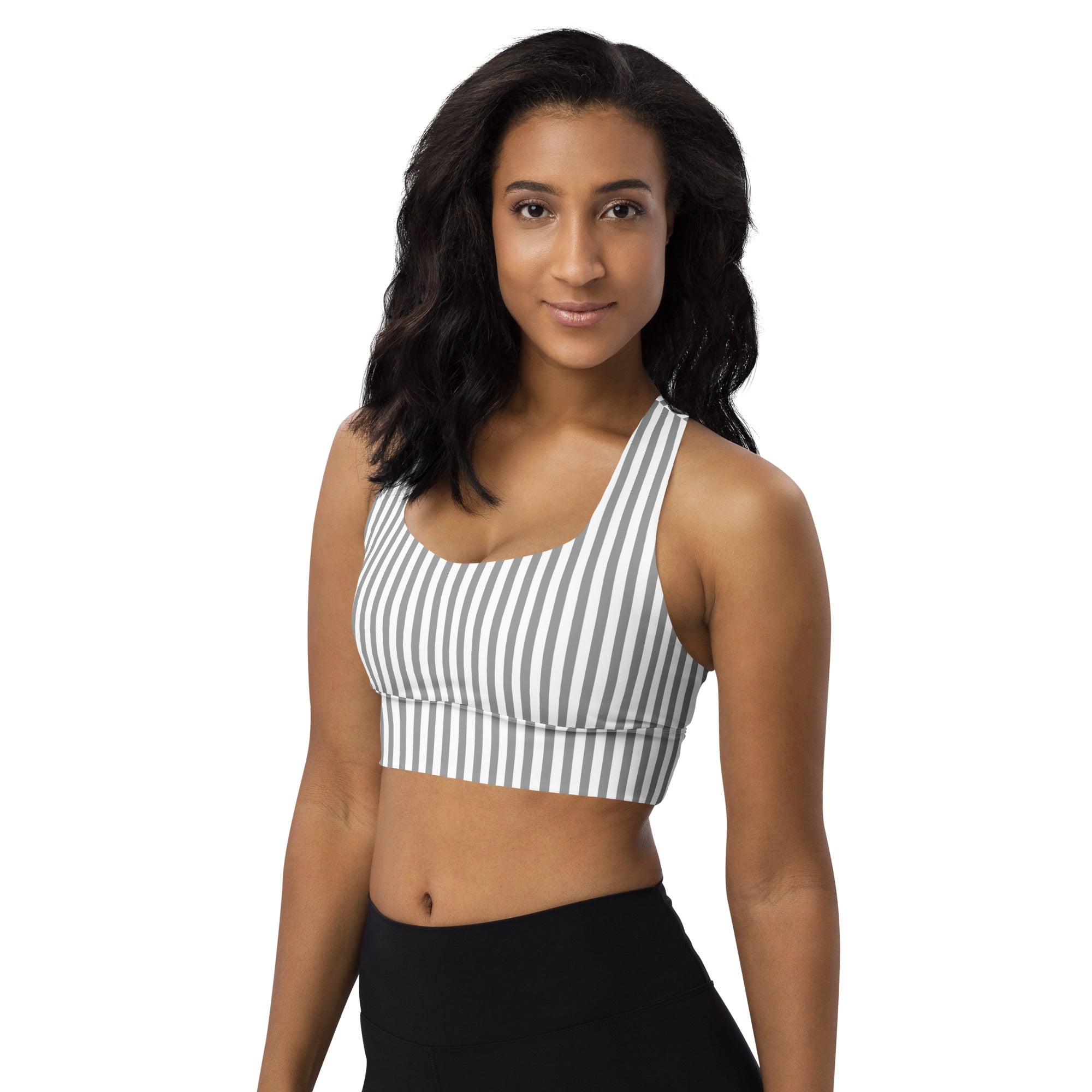 Longline sports bra- White and Grey Stripes