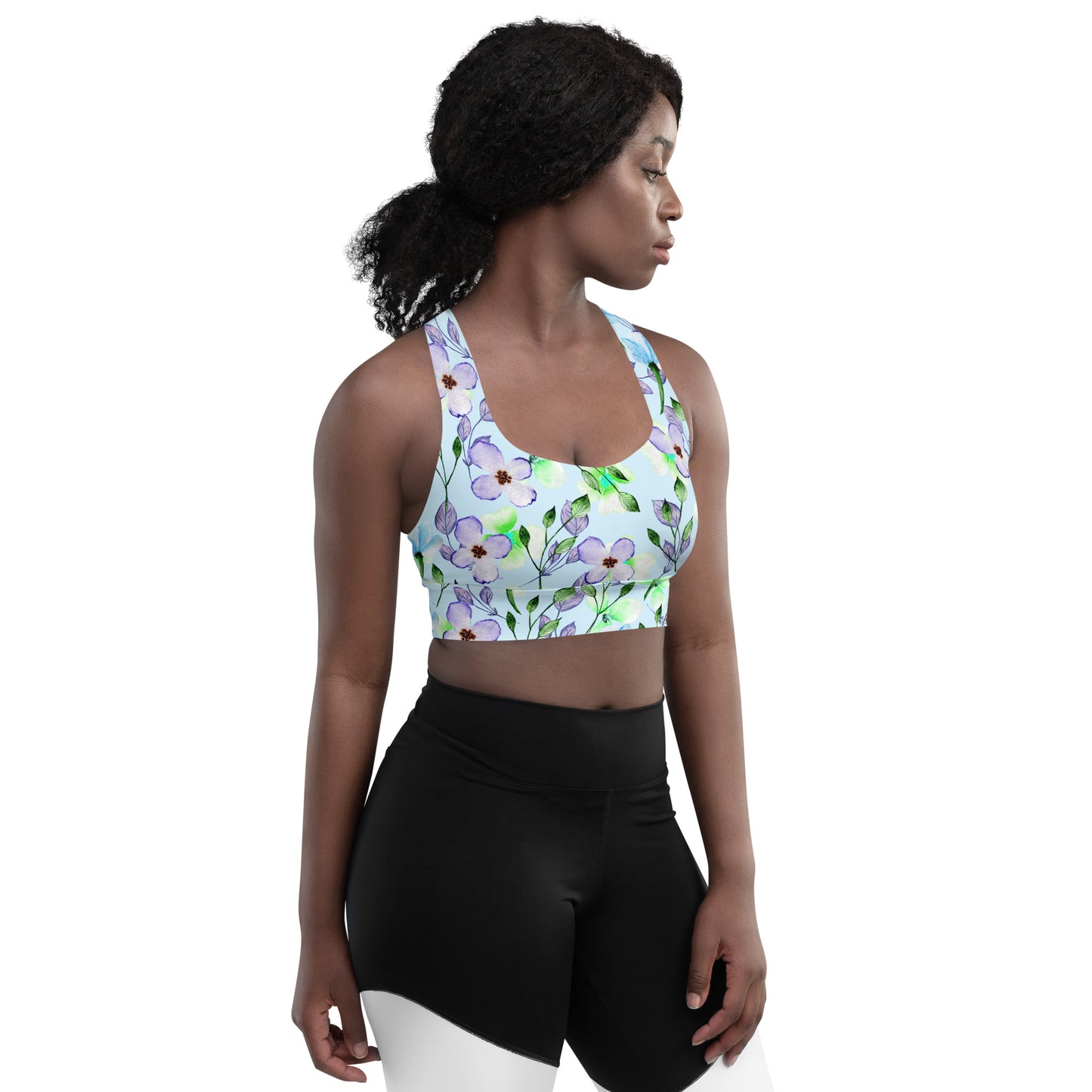 Longline sports bra- Summer Flowers Blue