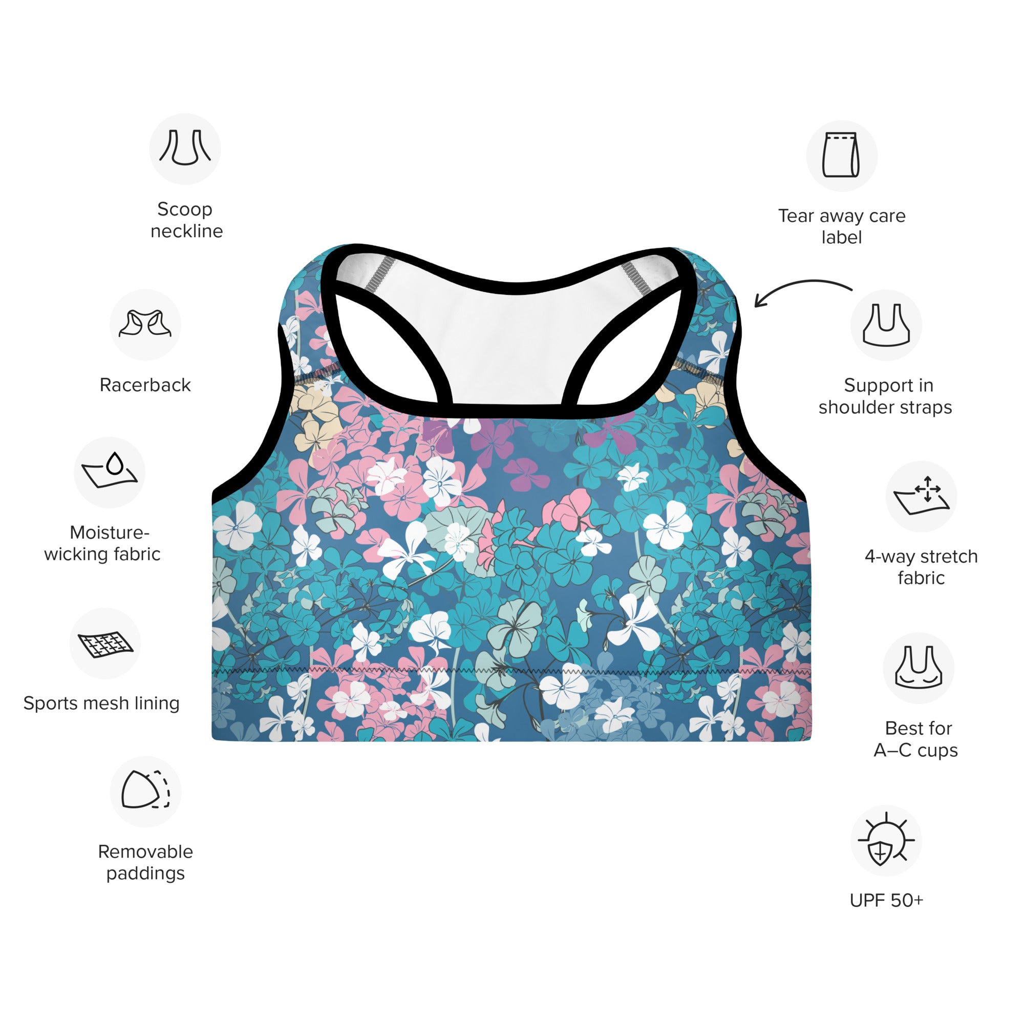 Padded Sports Bra- Multicolour Flowers