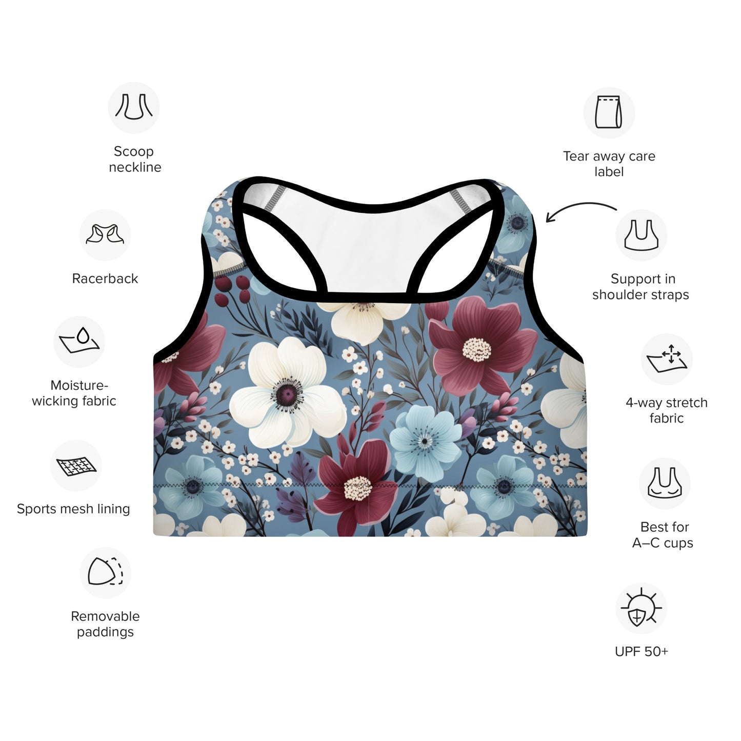 Padded Sports Bra- Butterfly garden