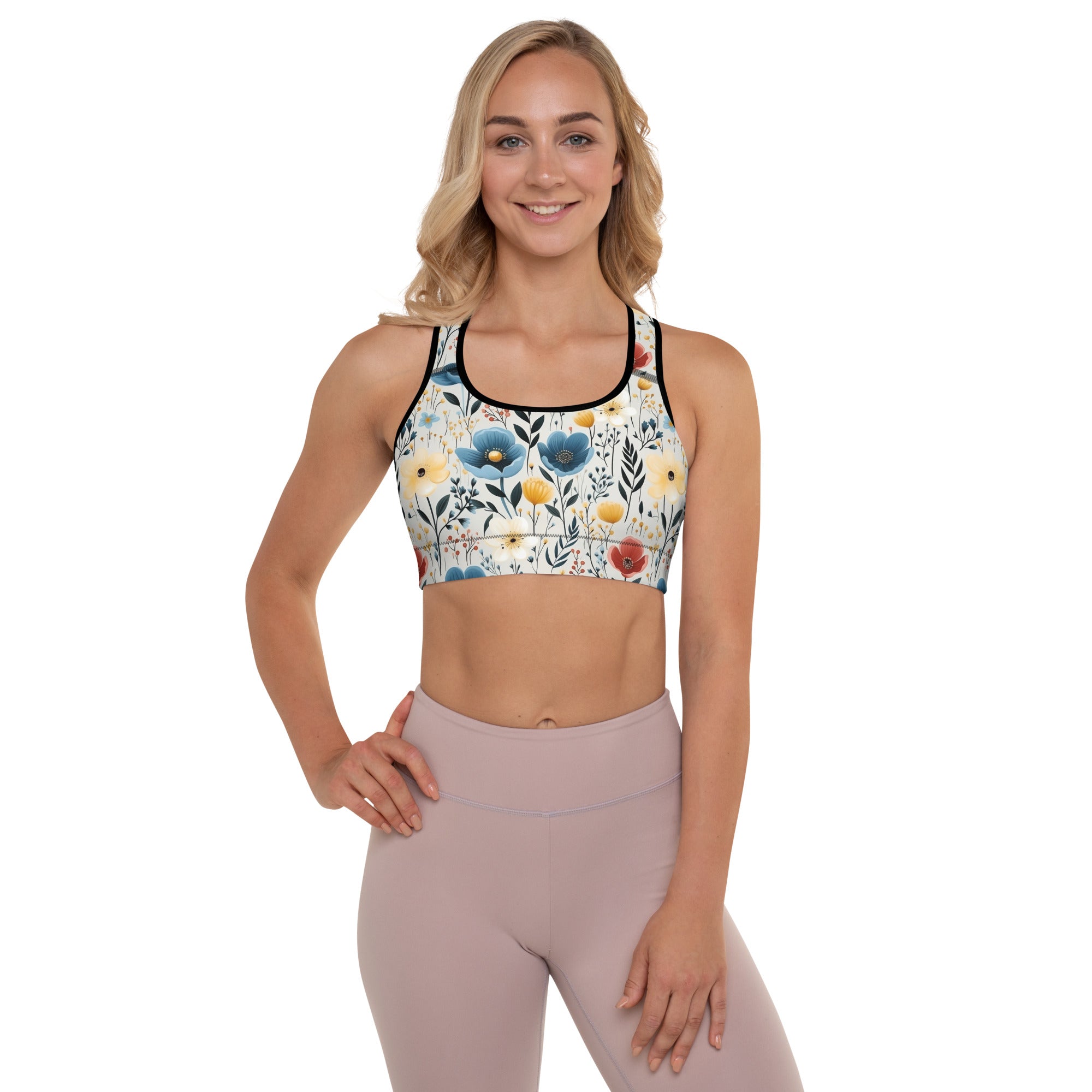 Padded Sports Bra-Butterfly Garden Yellow