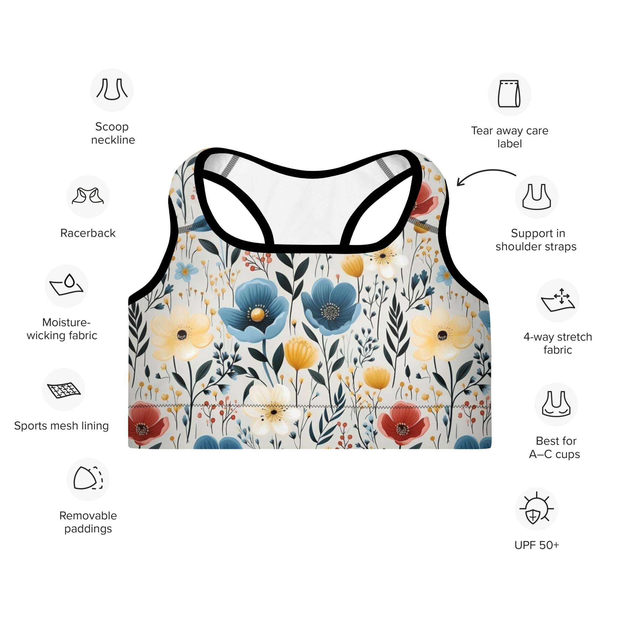 Padded Sports Bra-Butterfly Garden Yellow