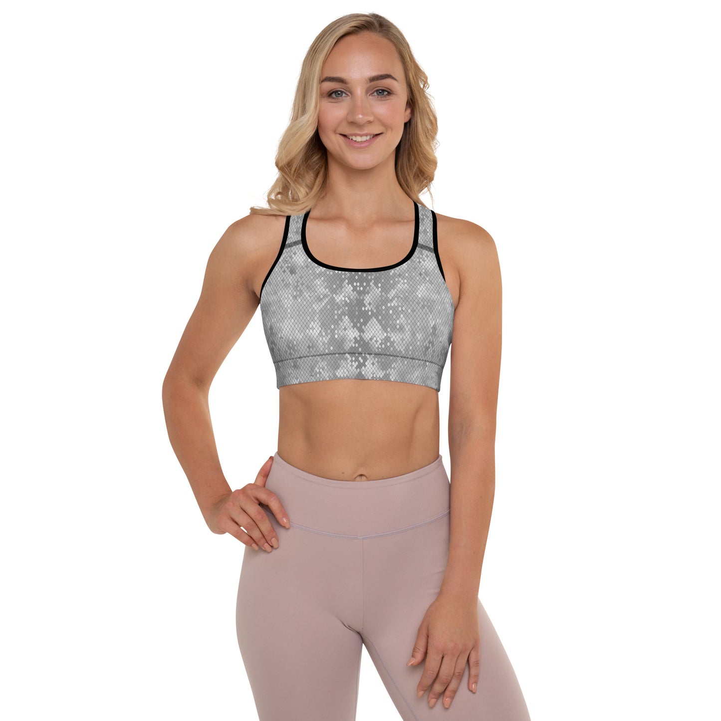 Padded Sports Bra- Snake print Grey