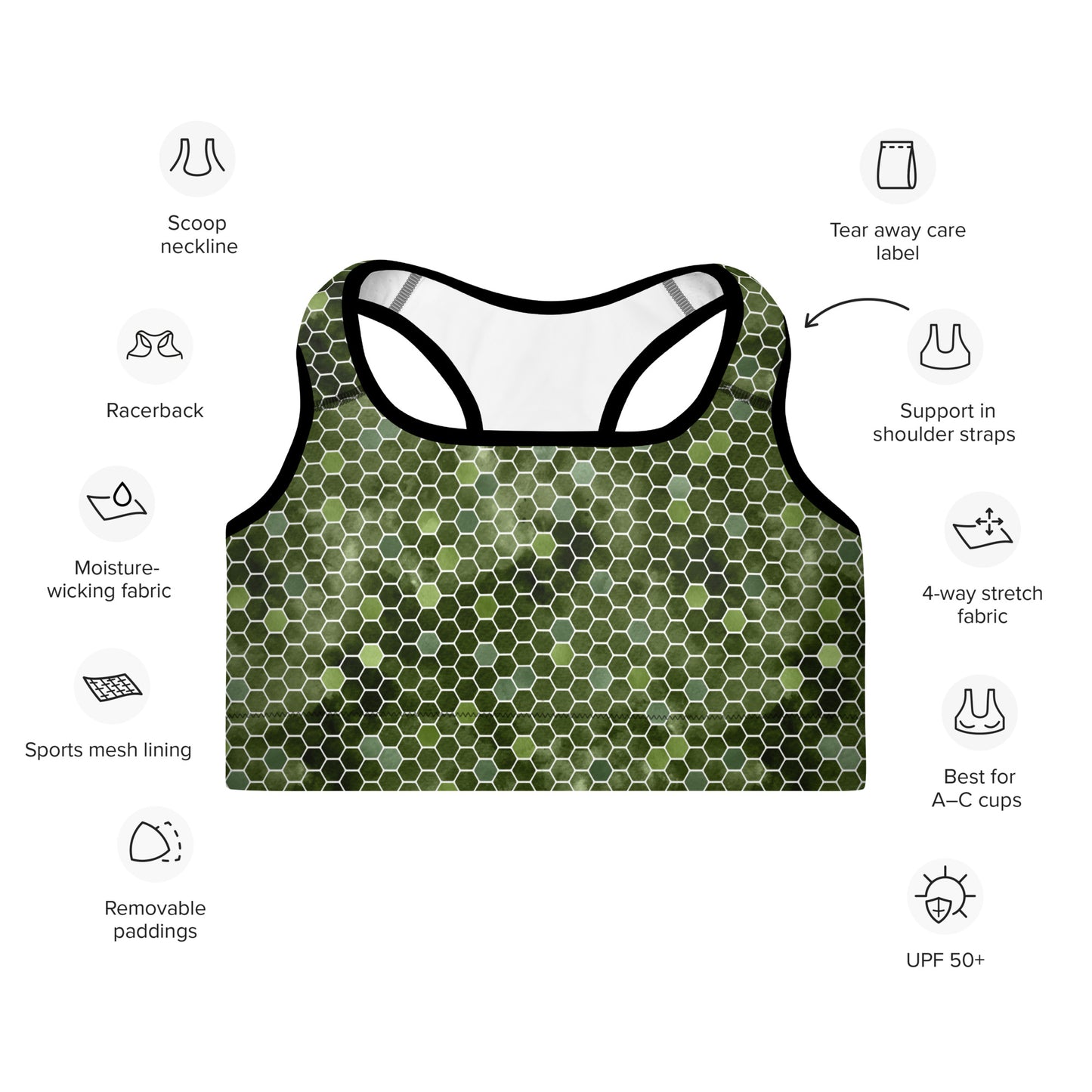 Padded Sports Bra- Honeycomb Green