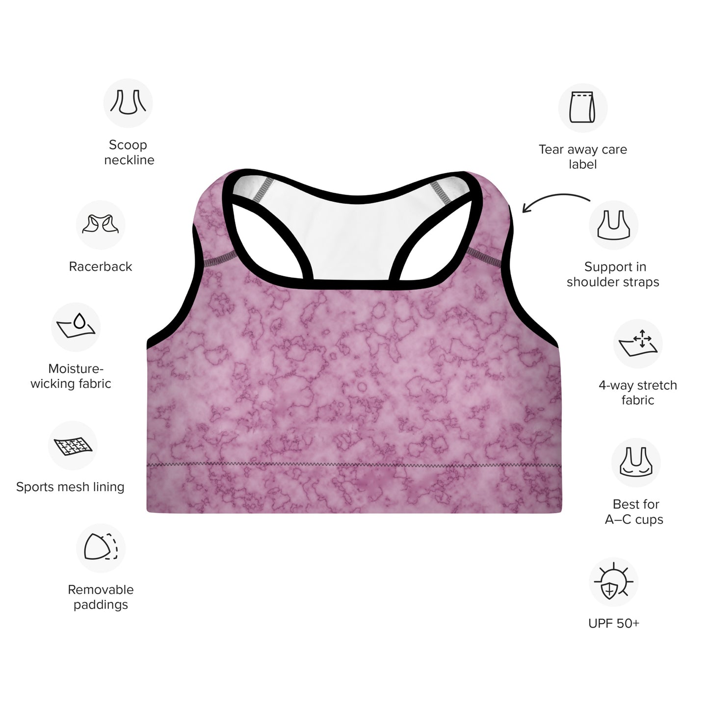 Padded Sports Bra- Marble Dark Pink