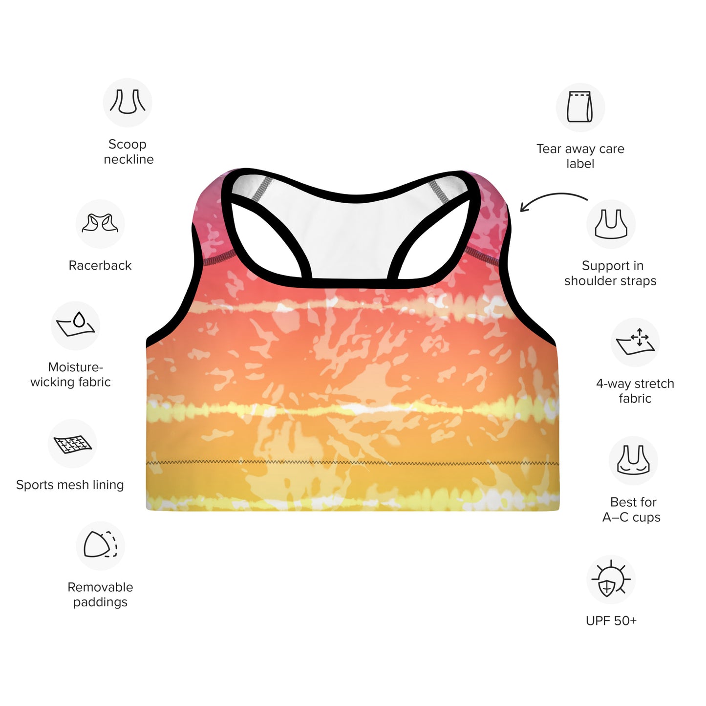 Padded Sports Bra- Tie dye multicolor stripes