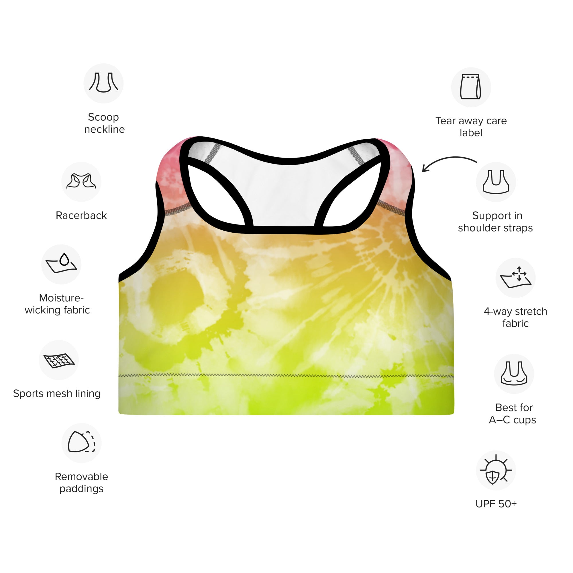 Padded Sports Bra- Tie dye multicolor stars