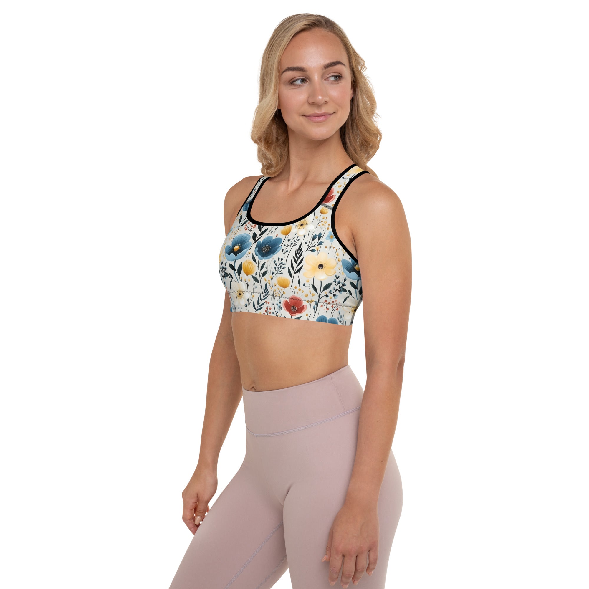 Padded Sports Bra-Butterfly Garden Yellow