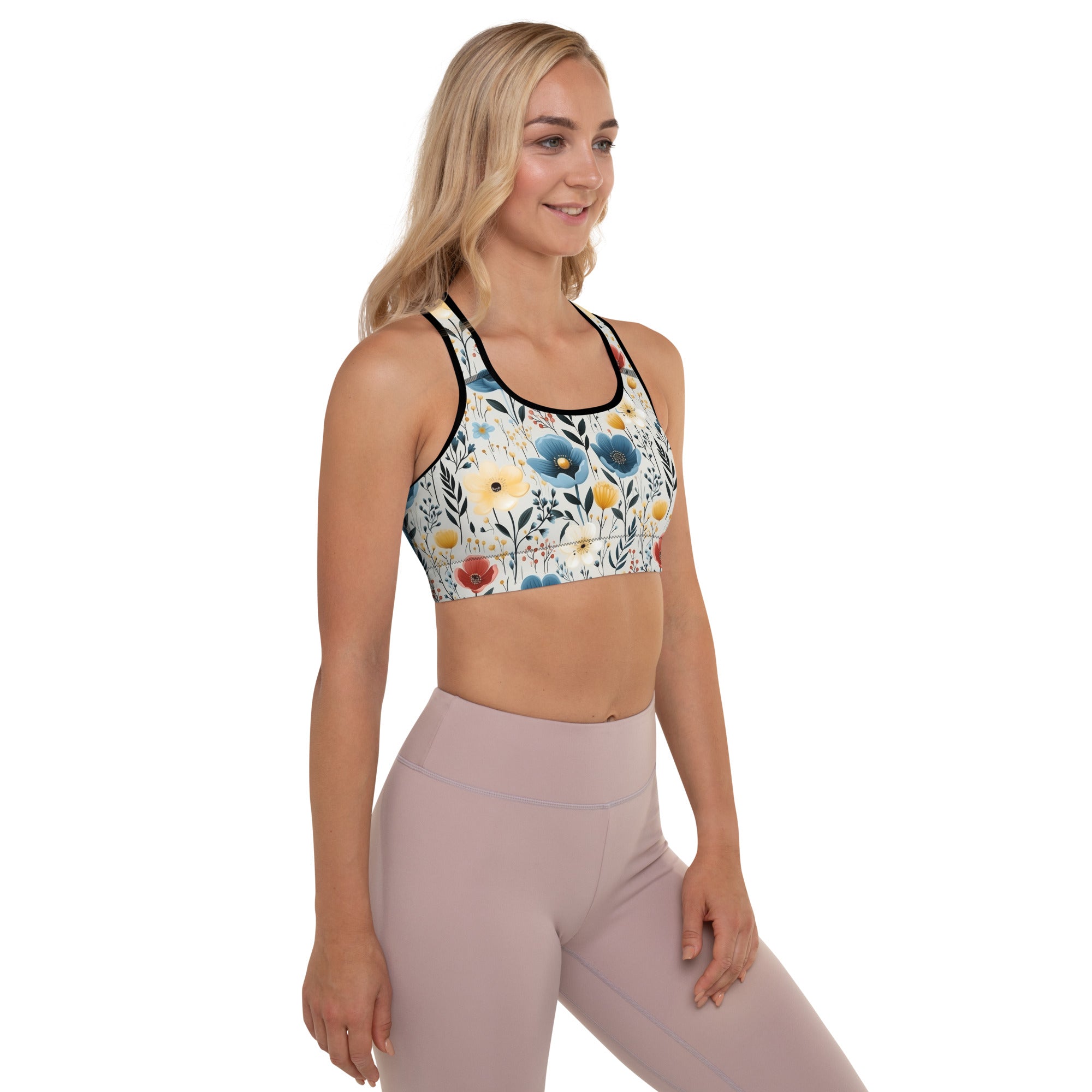 Padded Sports Bra-Butterfly Garden Yellow