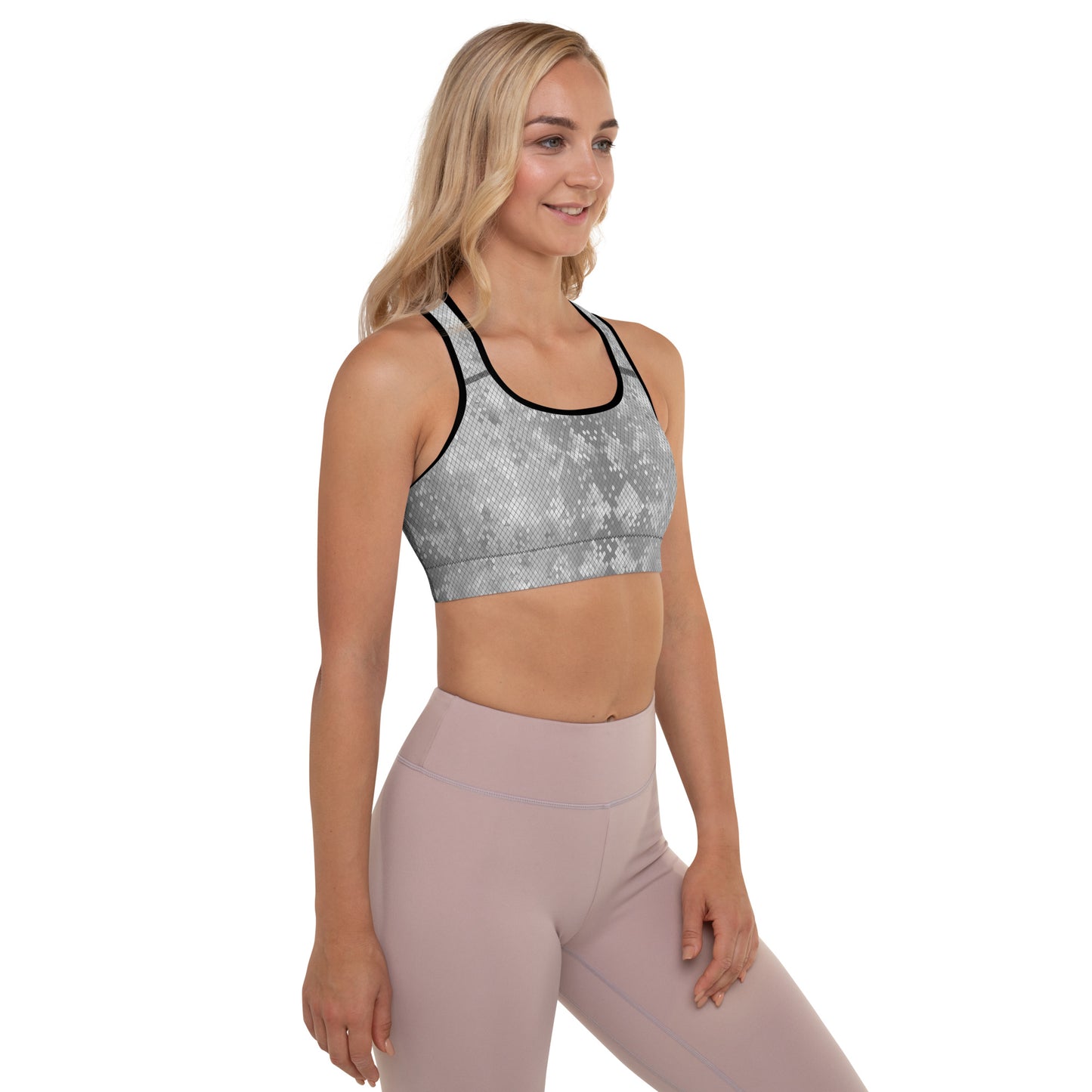 Padded Sports Bra- Snake print Grey