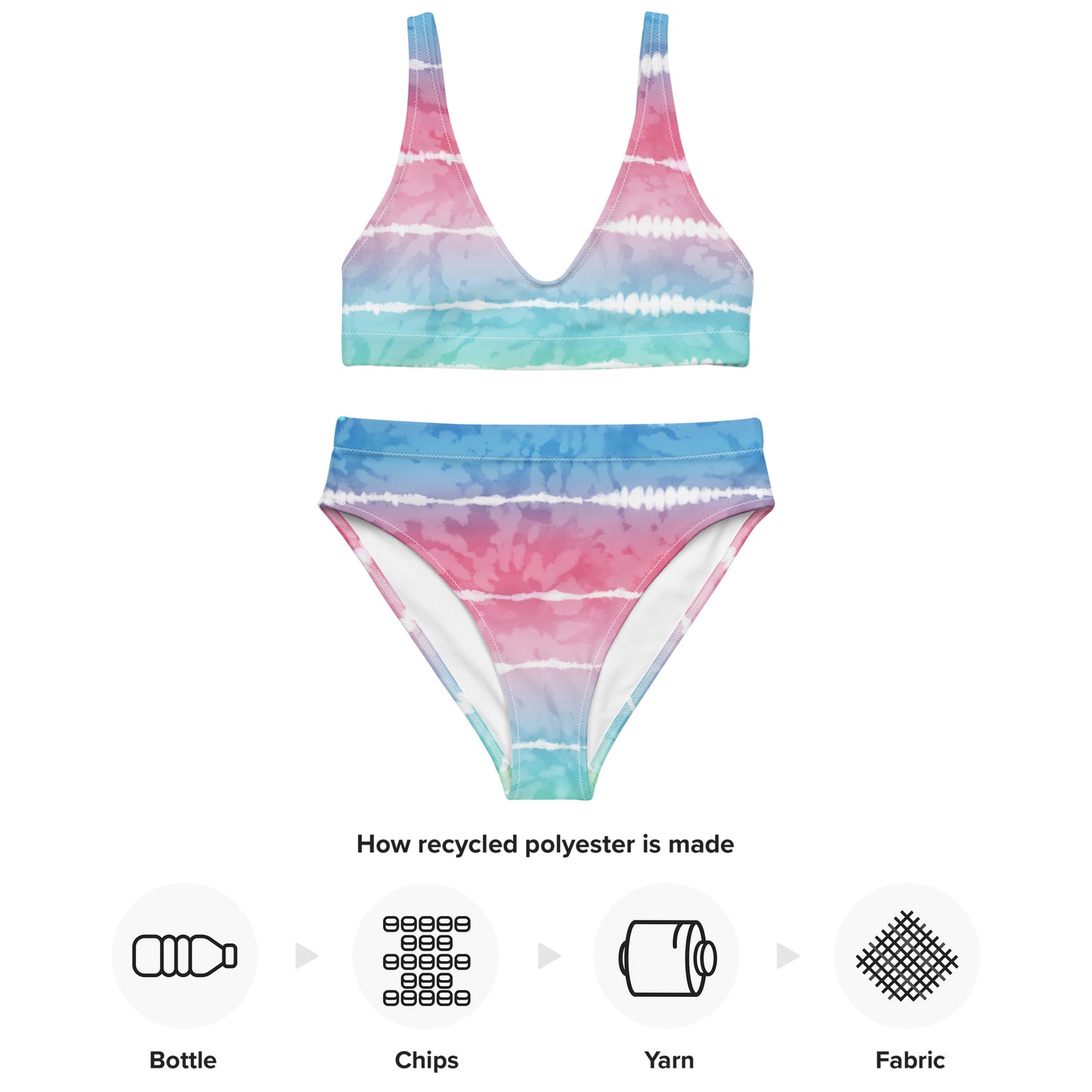 Recycled high-waisted bikini- TIE DYE STRIPES