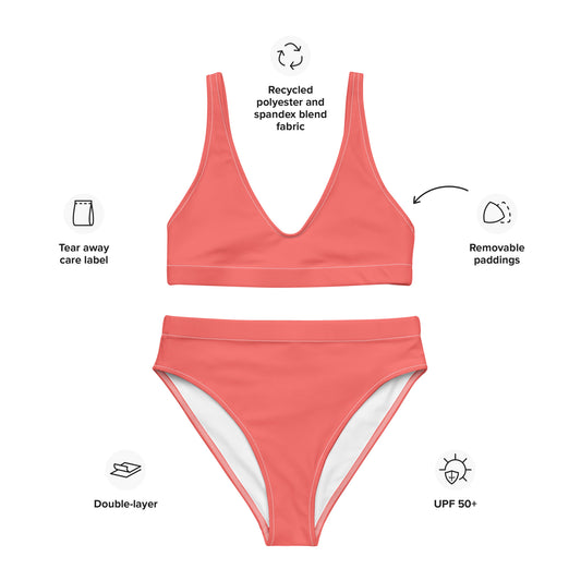 Recycled high-waisted bikini- Coral