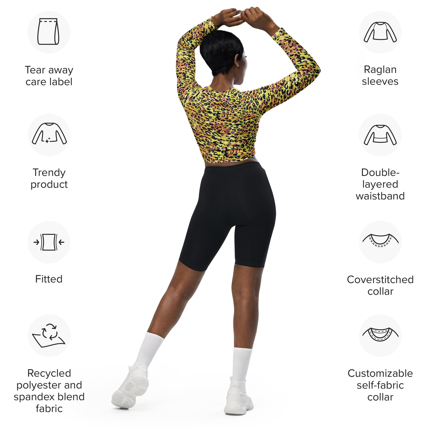 long-sleeve crop top- Zebra and Leopard print Yellow with orange