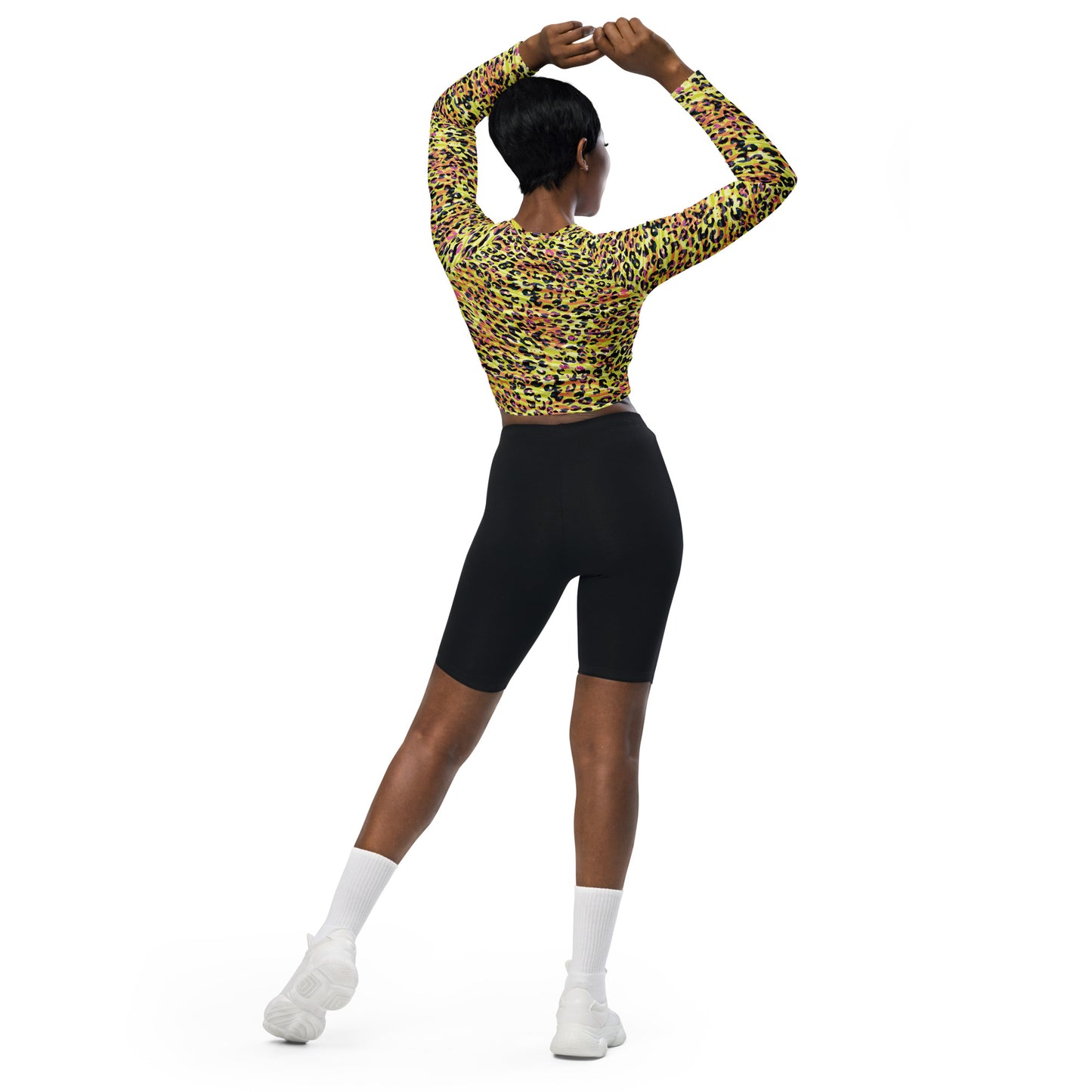 long-sleeve crop top- Zebra and Leopard print Yellow with orange