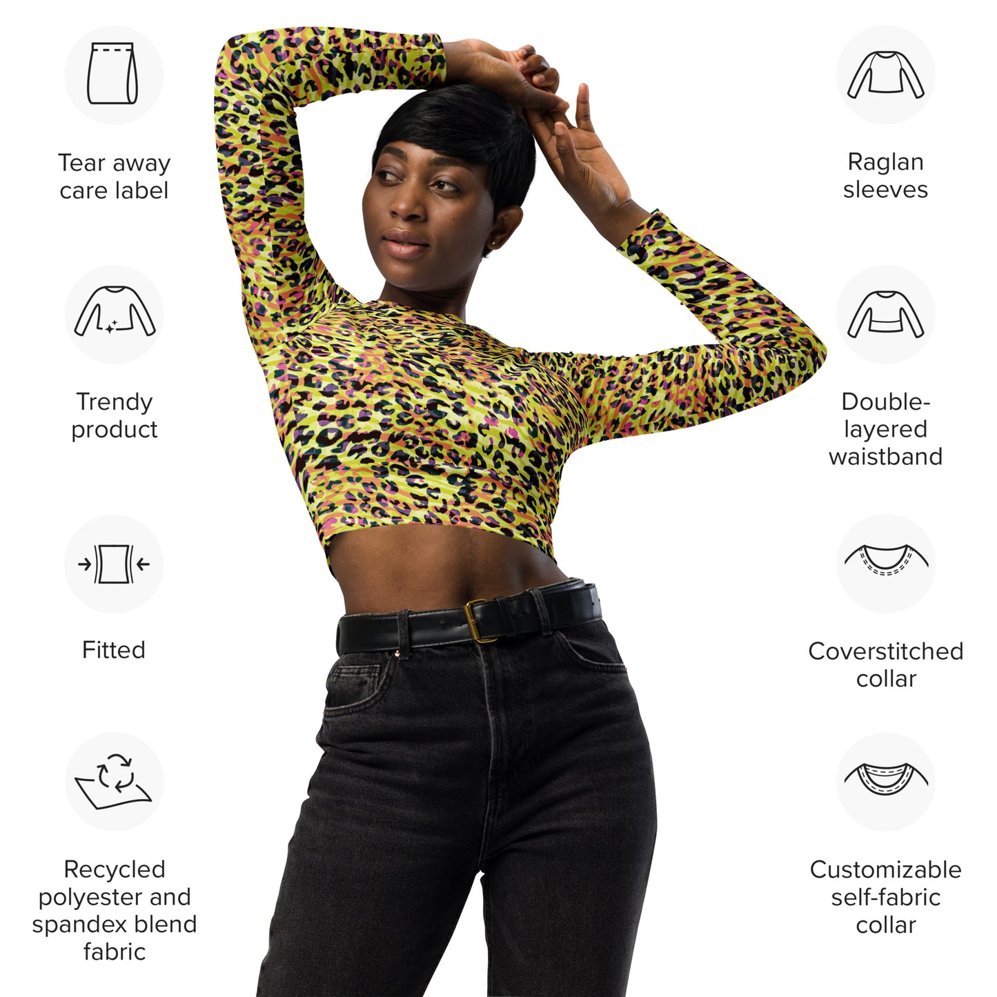 long-sleeve crop top- Zebra and Leopard print Yellow with orange