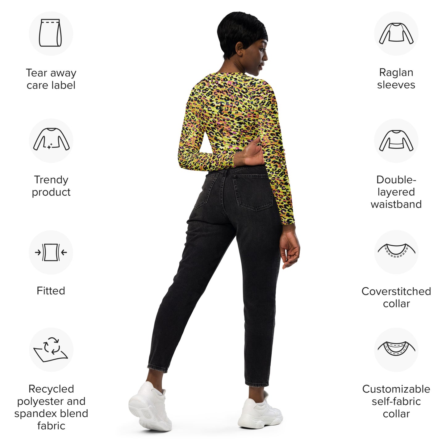 long-sleeve crop top- Zebra and Leopard print Yellow with orange