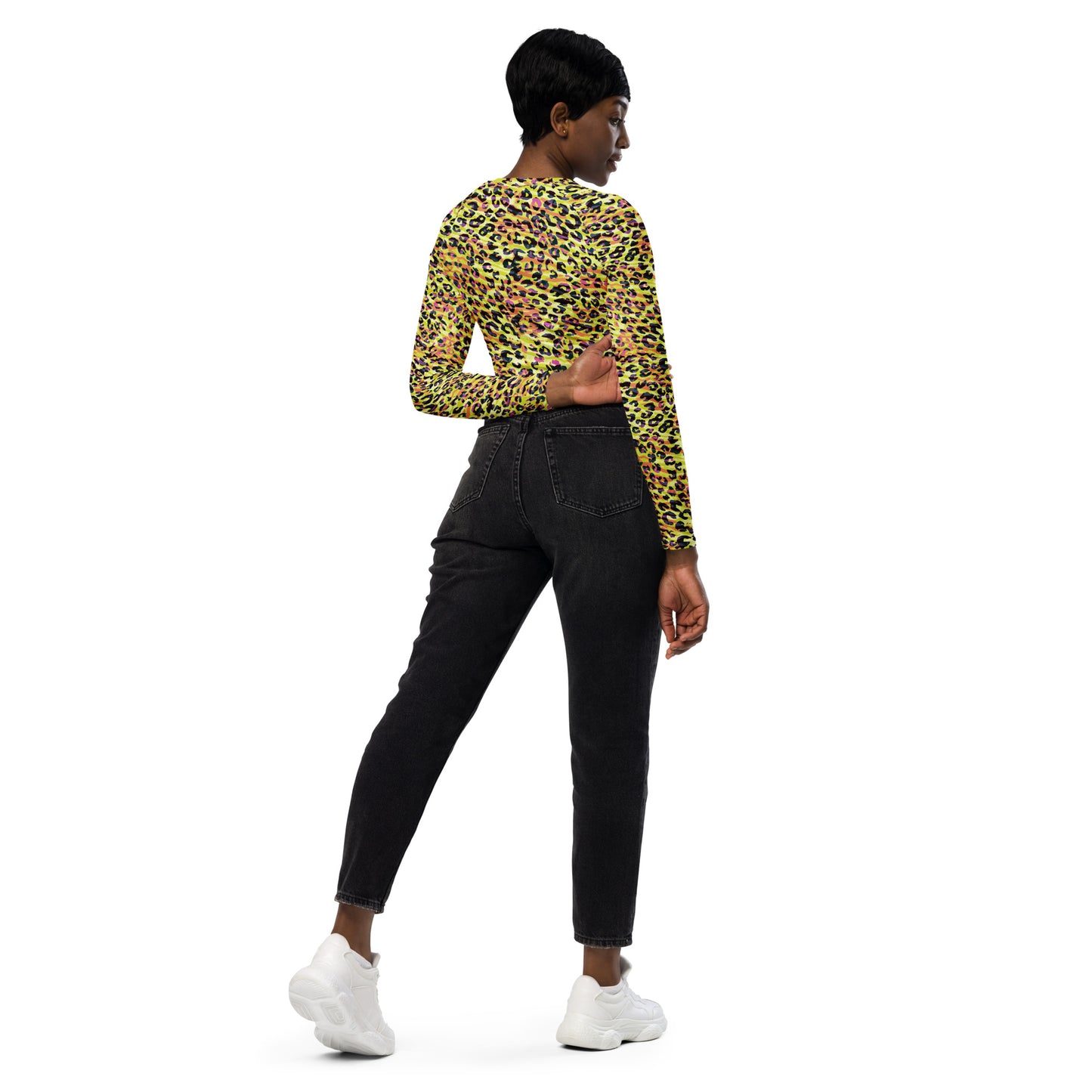 long-sleeve crop top- Zebra and Leopard print Yellow with orange