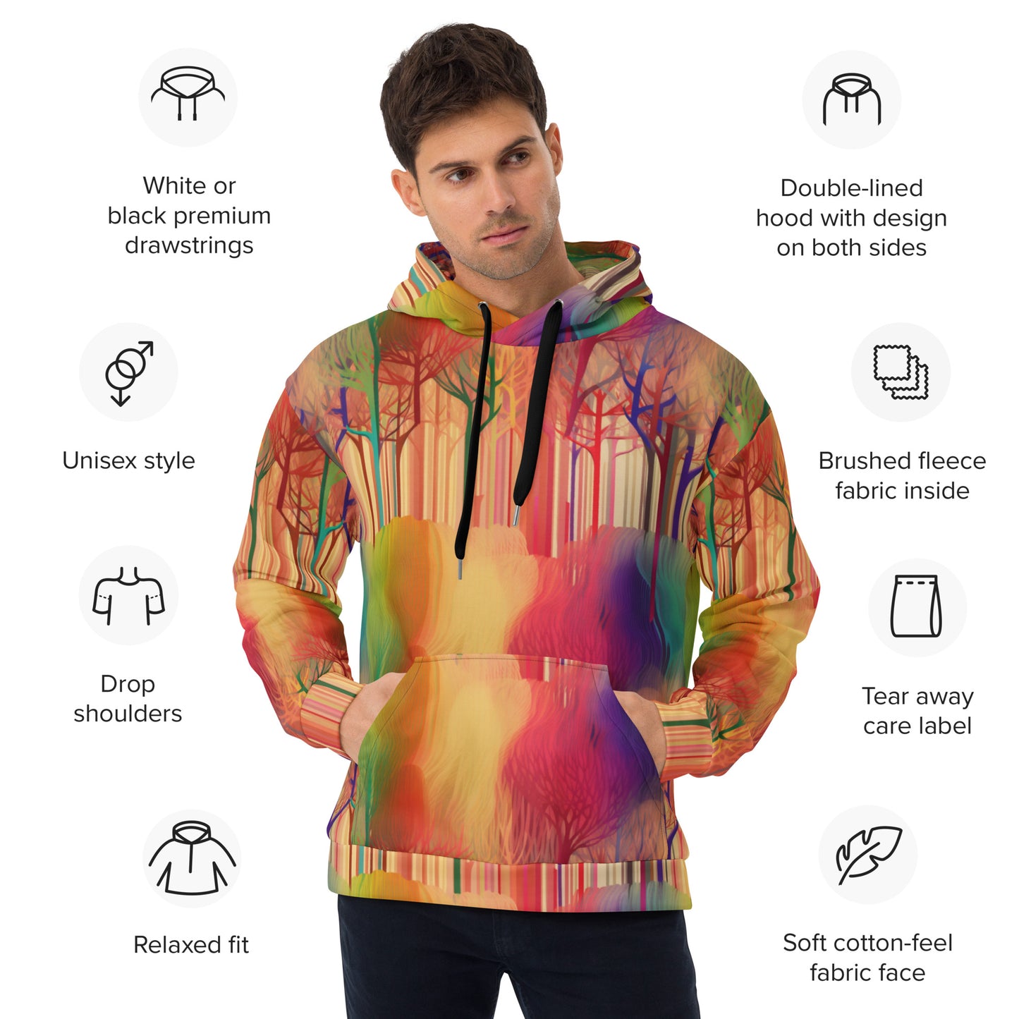 Unisex Hoodie- Abstract Rainbow Forest Pattern I