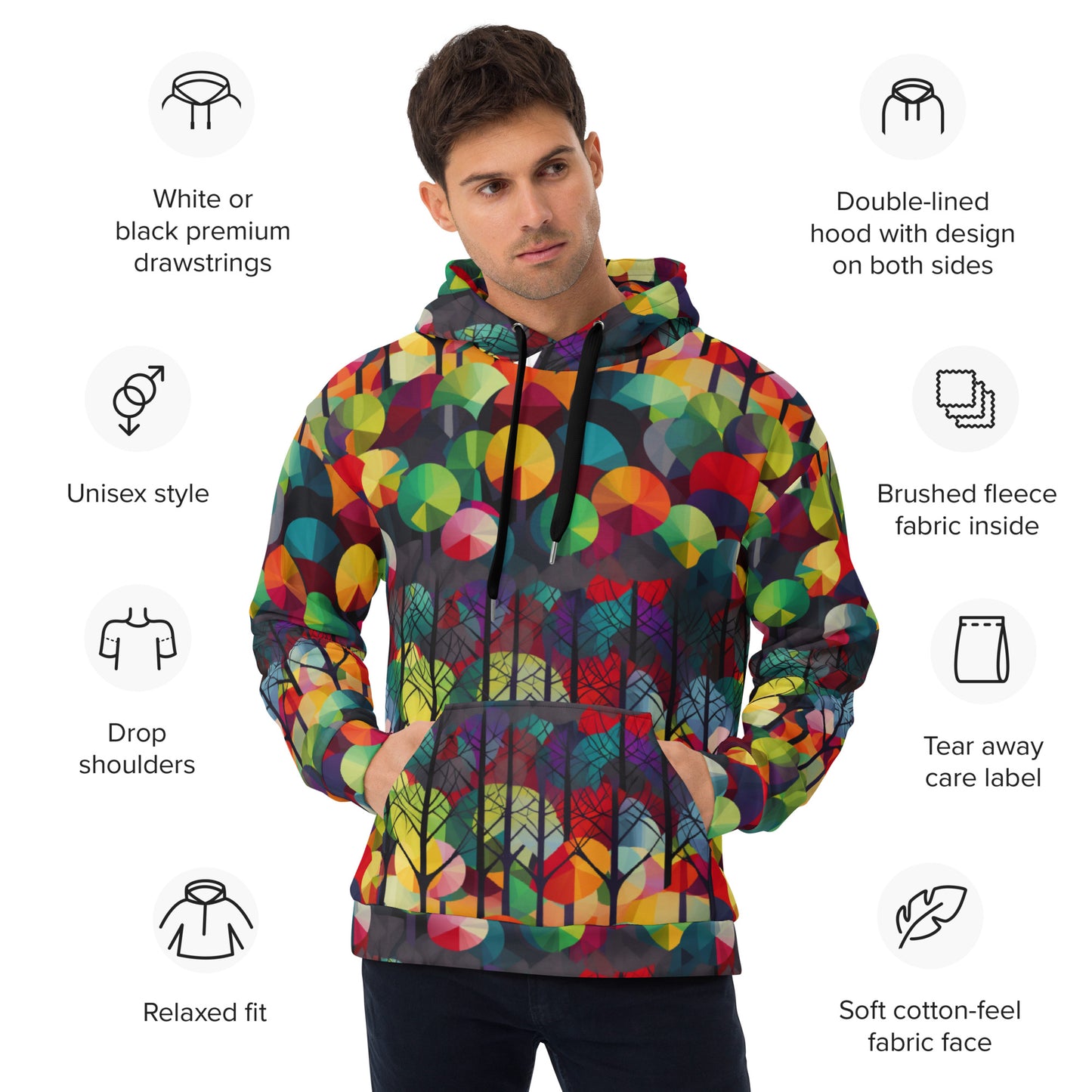 Unisex Hoodie- Abstract Rainbow Forest Pattern III
