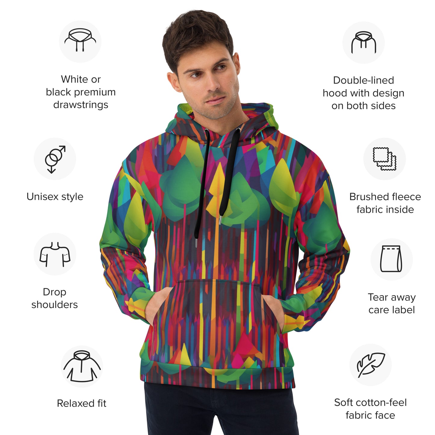 Unisex Hoodie- Abstract Rainbow Forest Pattern V
