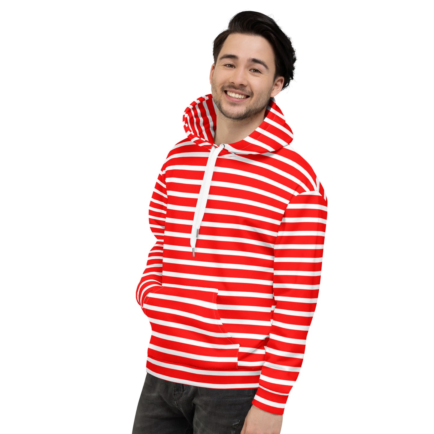 Unisex Hoodie- White and Red Striped