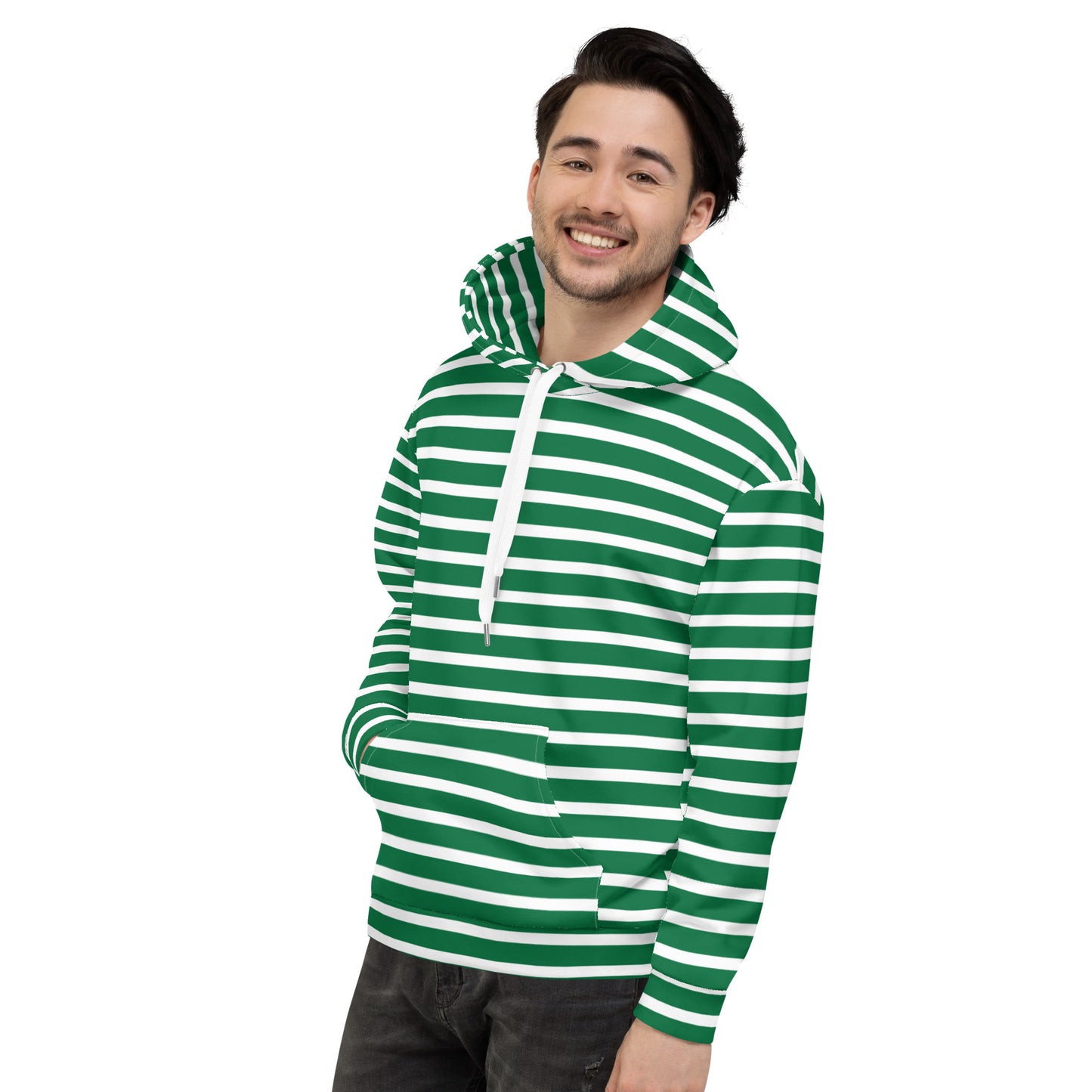Unisex Hoodie- White and Green Striped