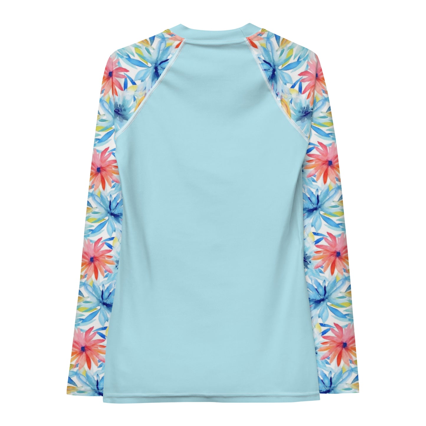 Women's Rash Guard- Watercolor flowers Cyan
