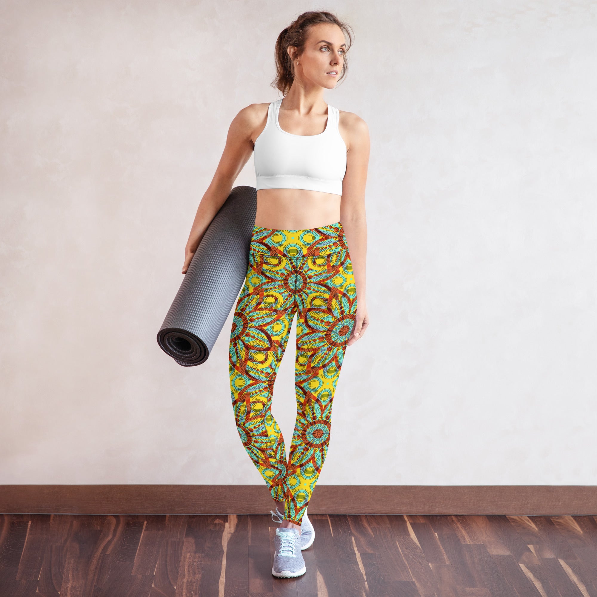 Yoga Leggings- Floral Kaleidoscope Yellow