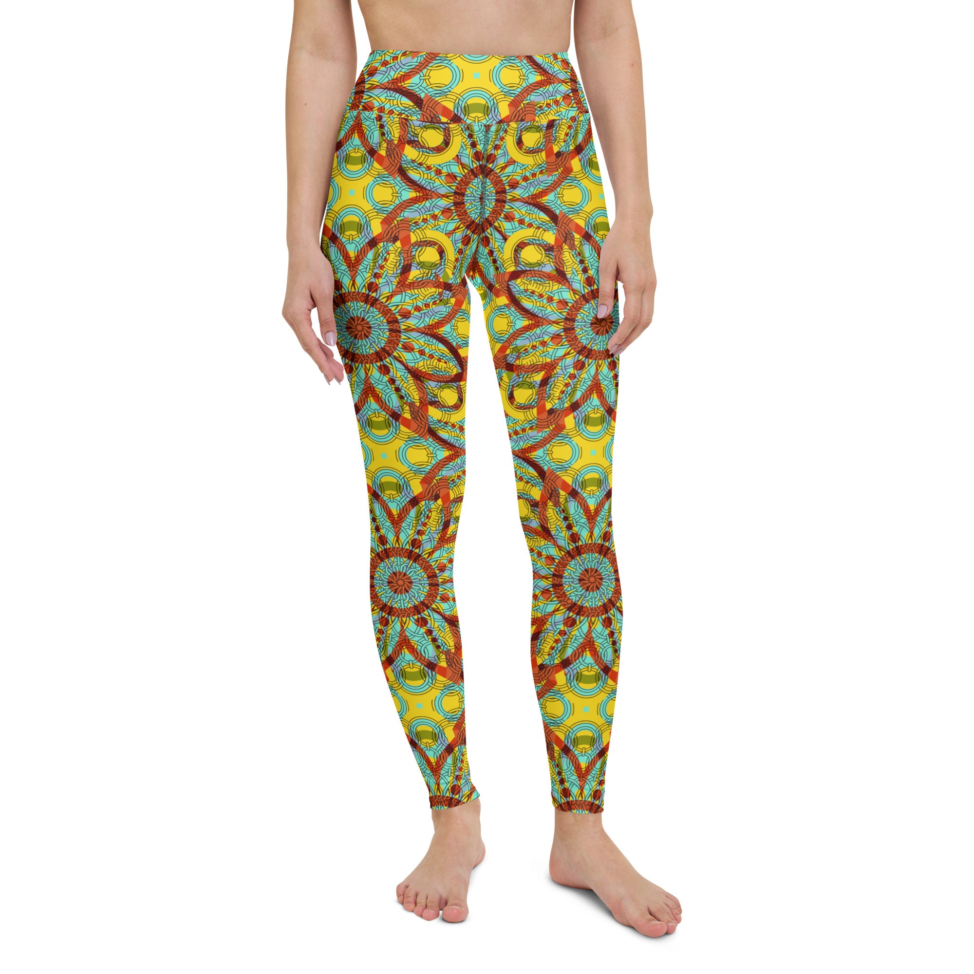 Yoga Leggings- Floral Kaleidoscope Yellow