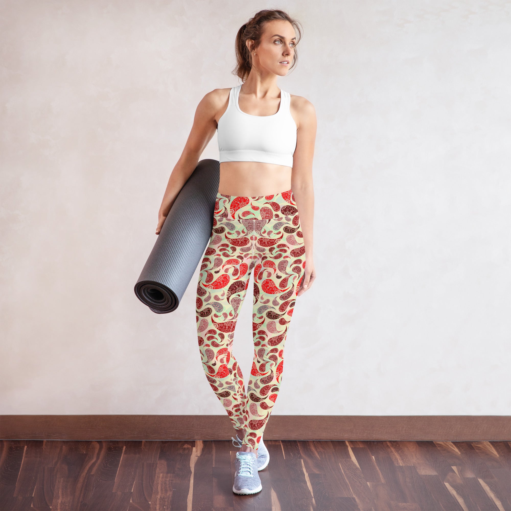 Yoga Leggings- Paisley Red