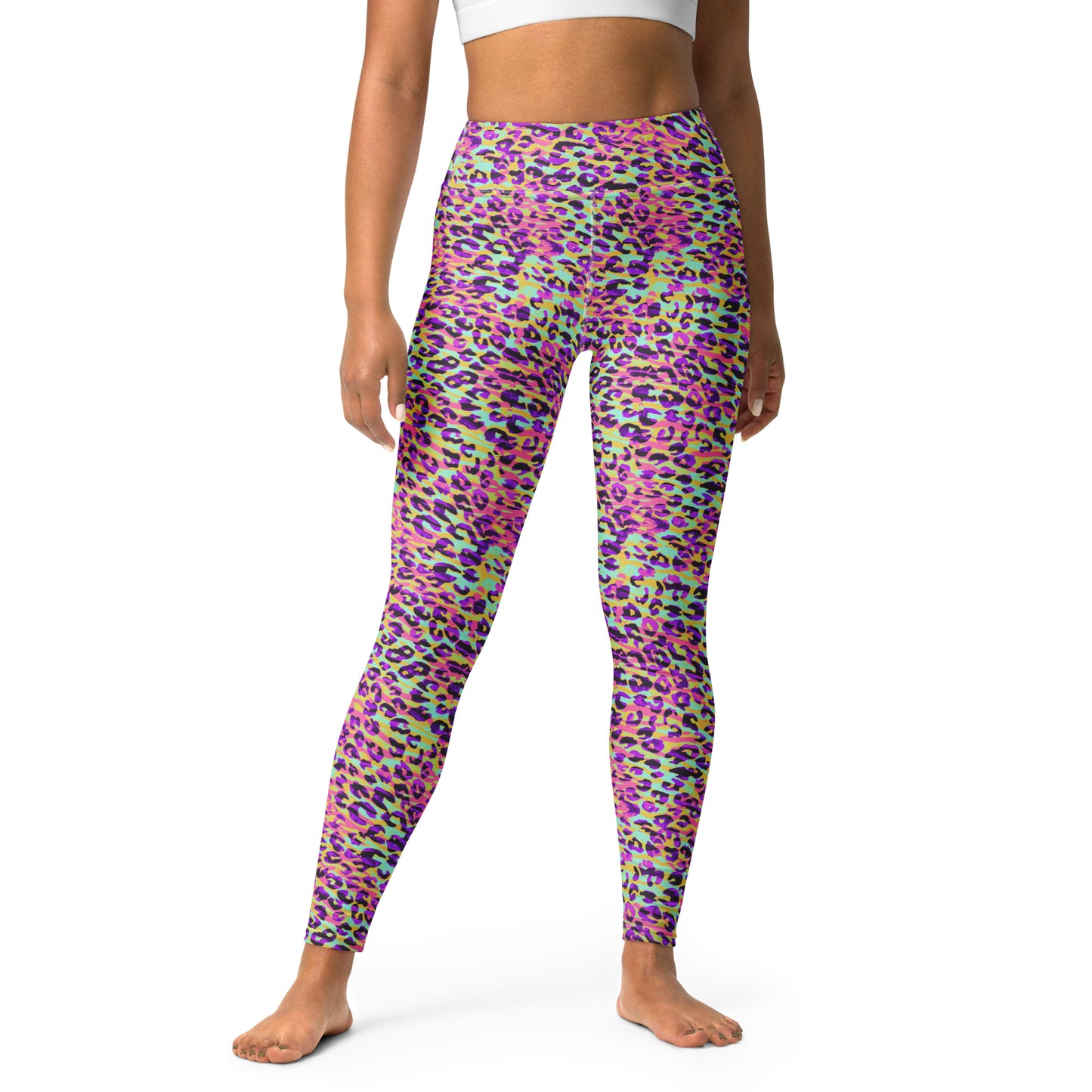 Yoga Leggings- Zebra and Leopard Print Pink with Yellow