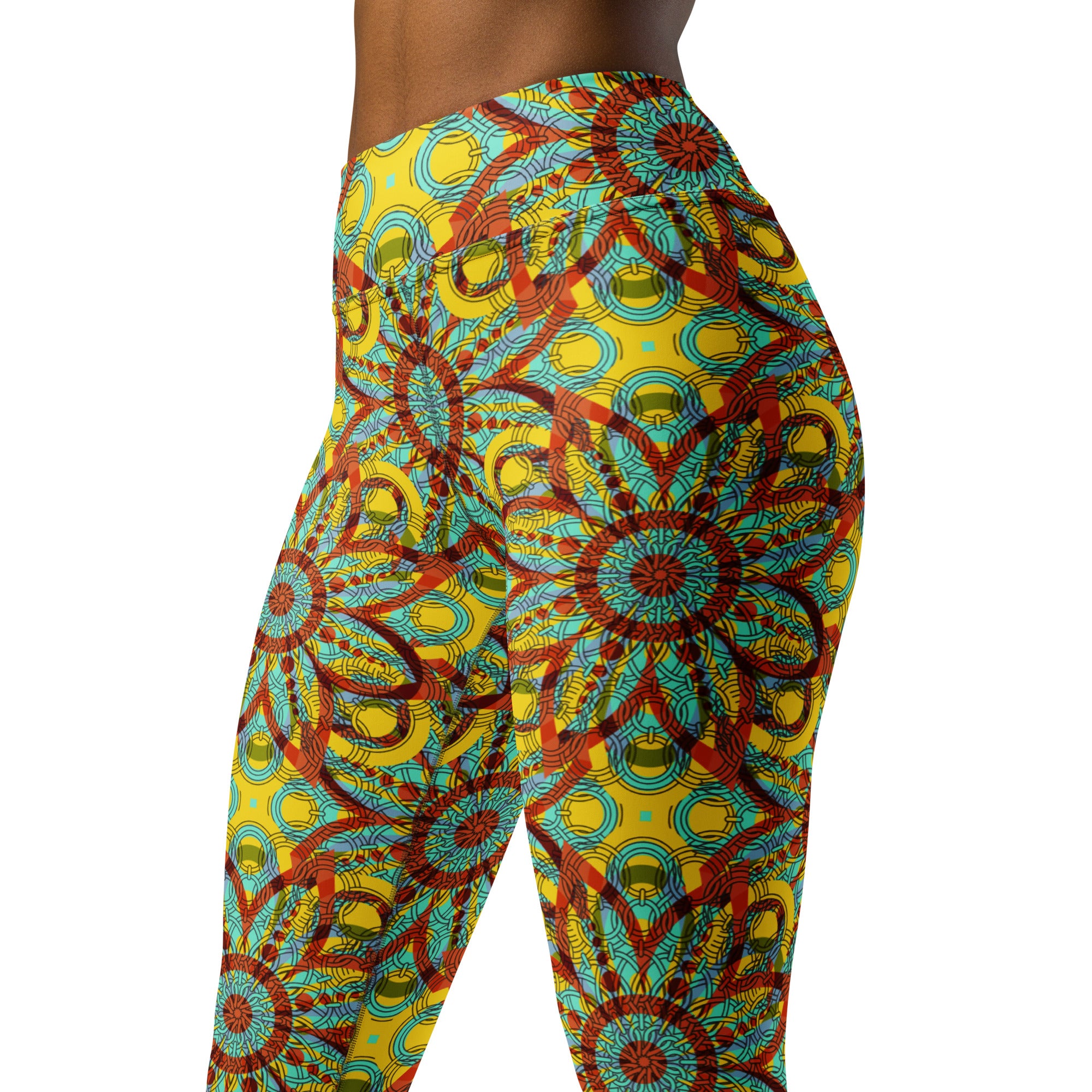 Yoga Leggings- Floral Kaleidoscope Yellow