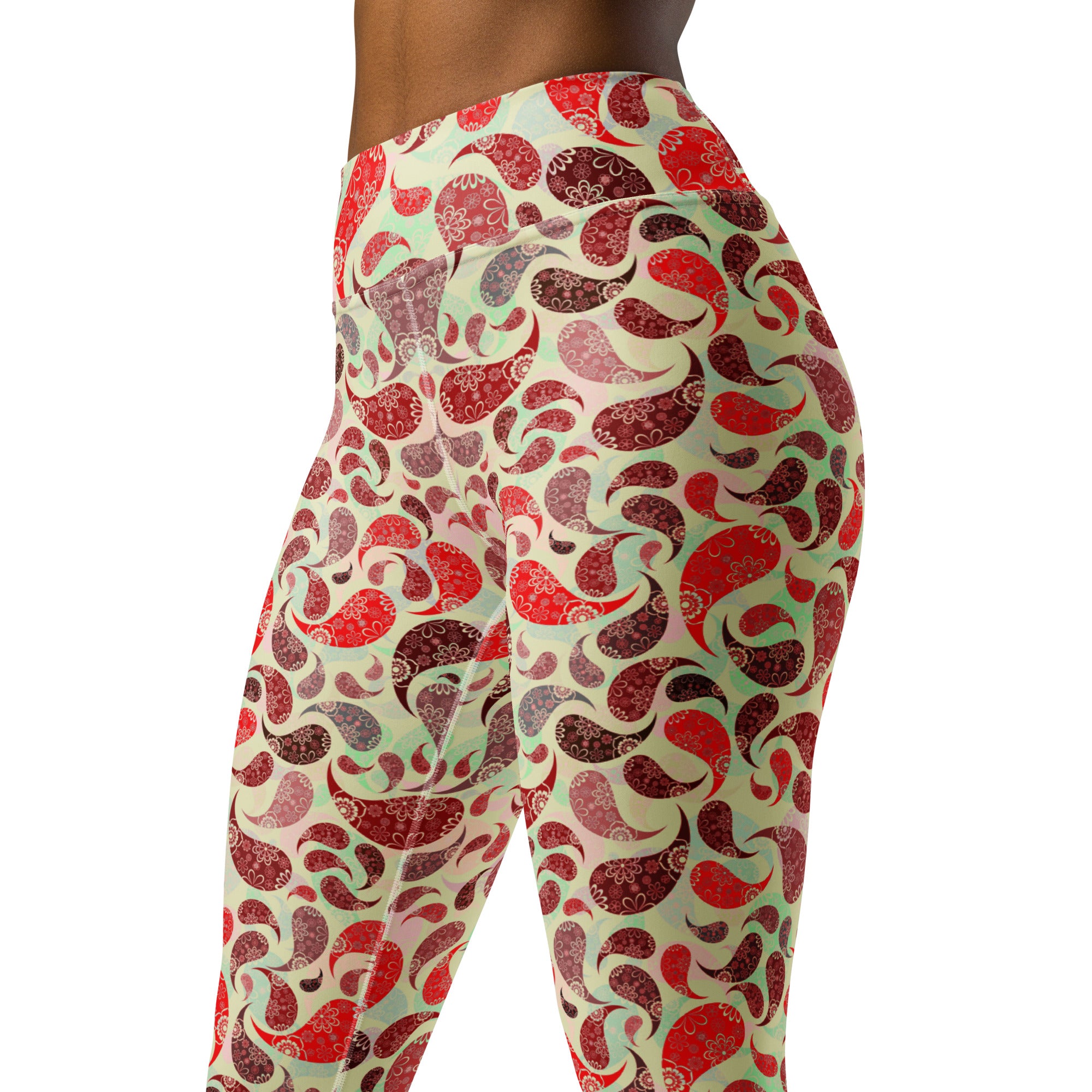 Yoga Leggings- Paisley Red