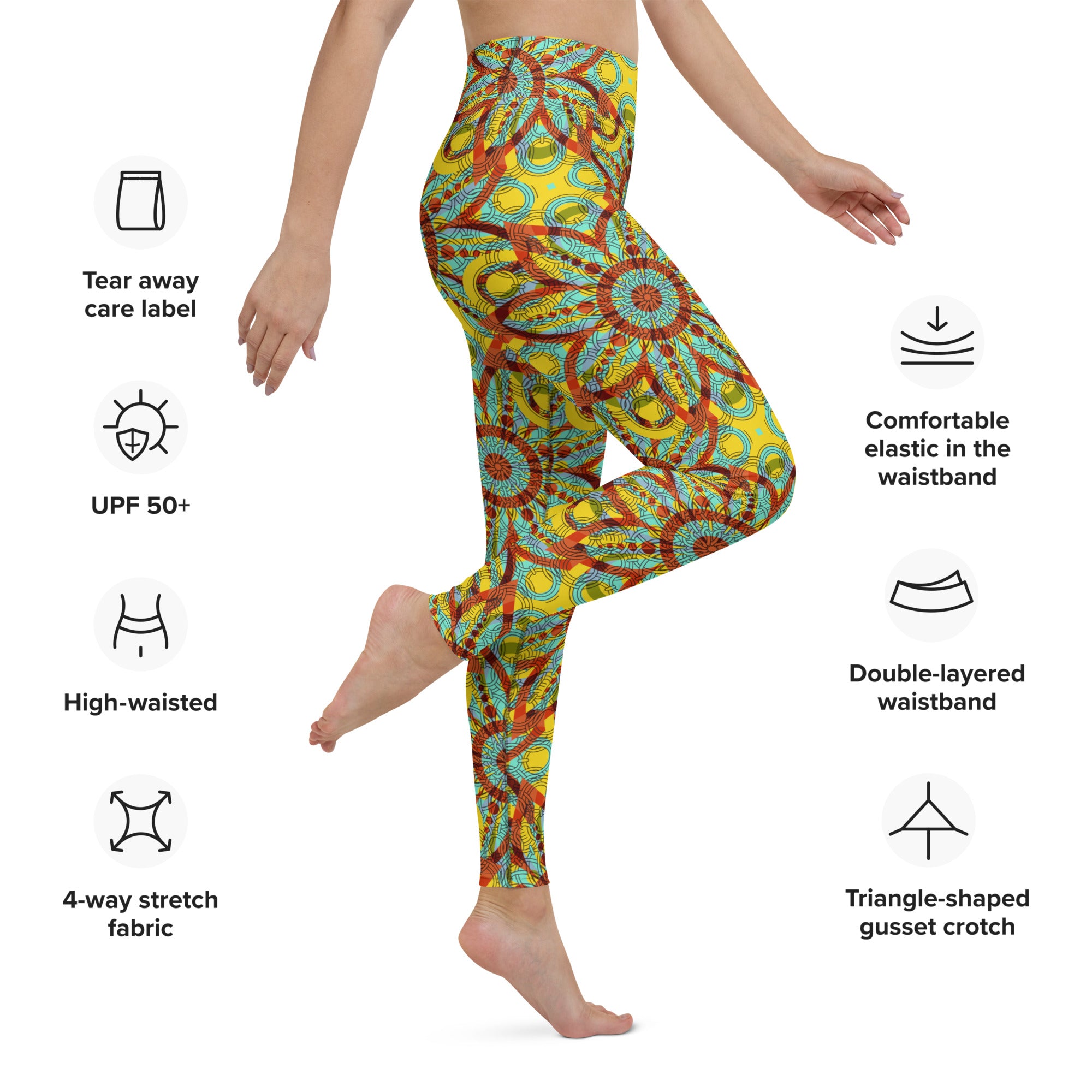 Yoga Leggings- Floral Kaleidoscope Yellow