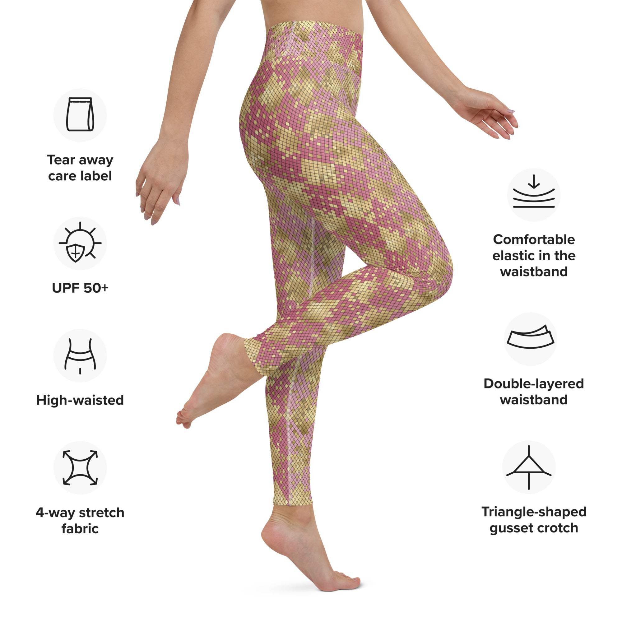 Yoga Leggings- Snake Print Gold and Pink