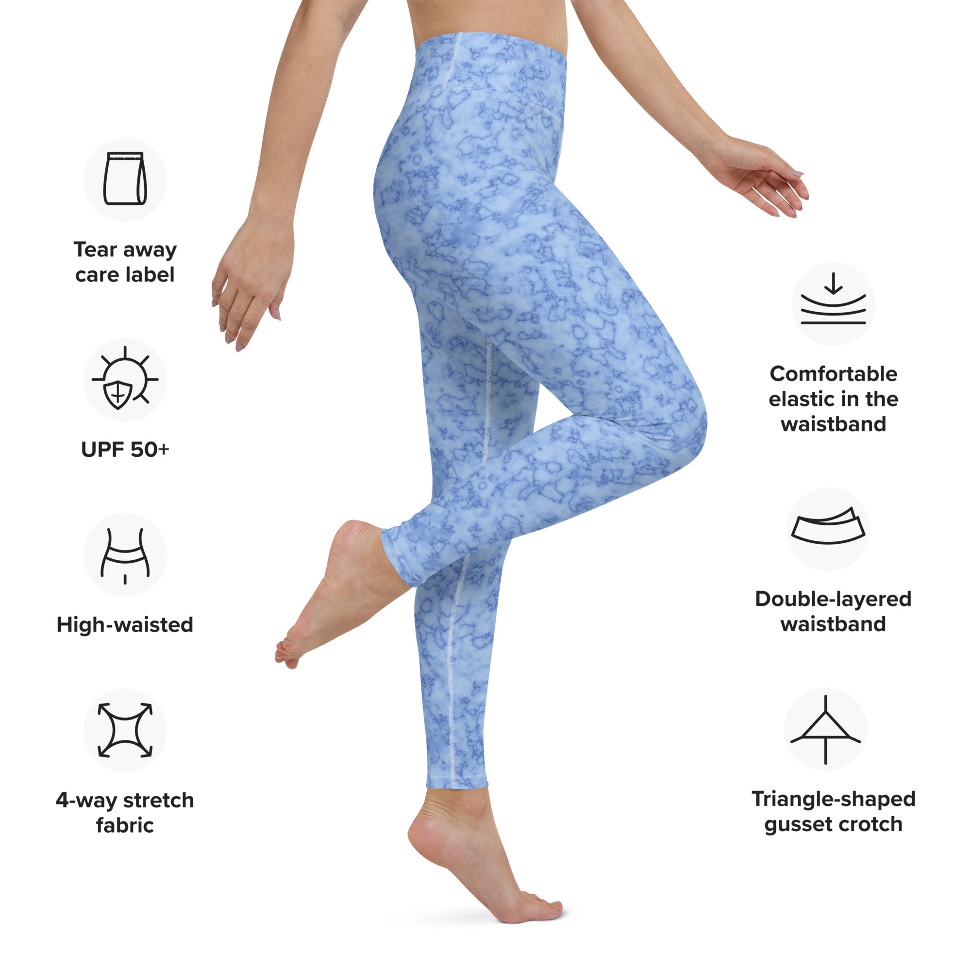 Yoga Leggings- Marble Light Blue