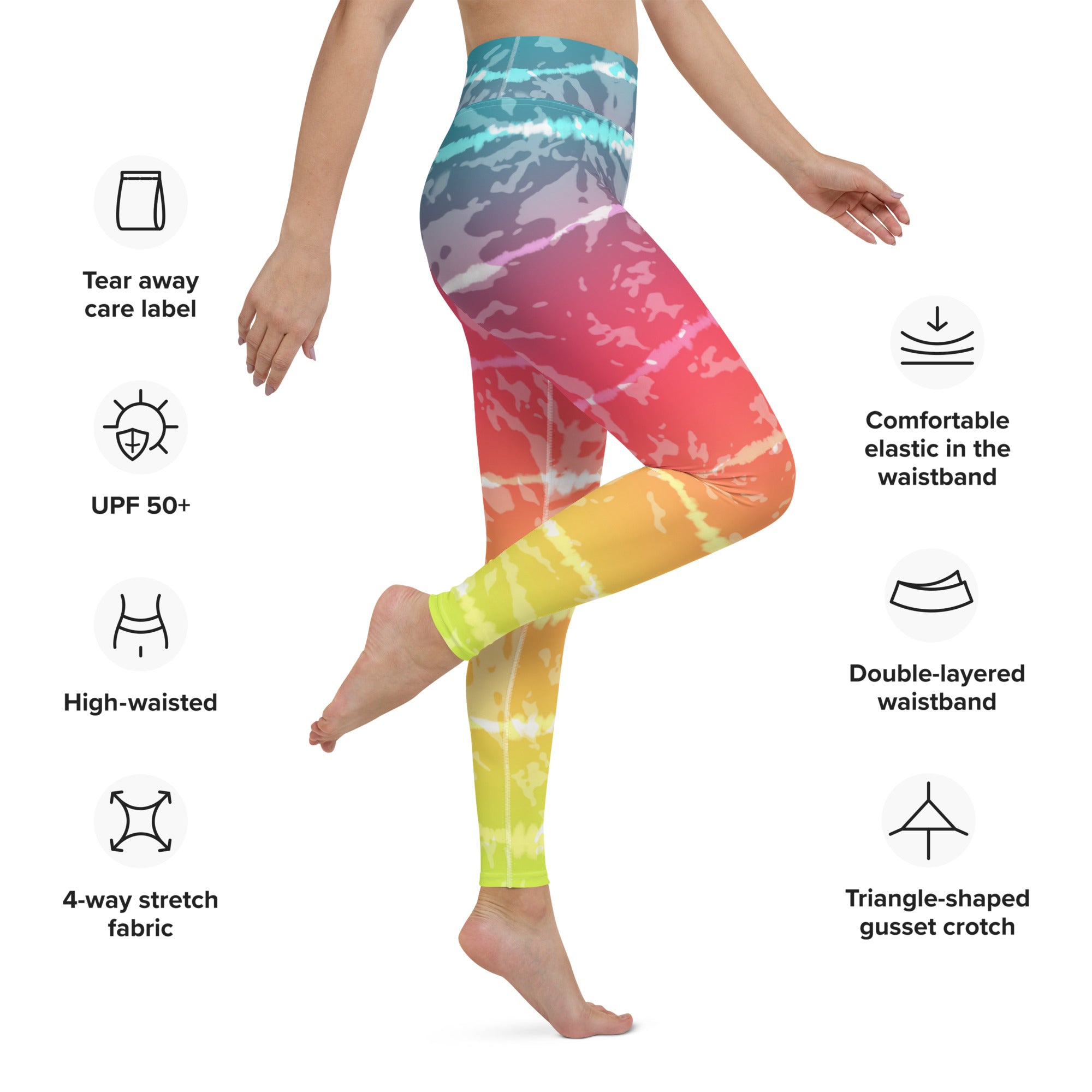 Yoga Leggings- Tie Dye Multicolour Stripes
