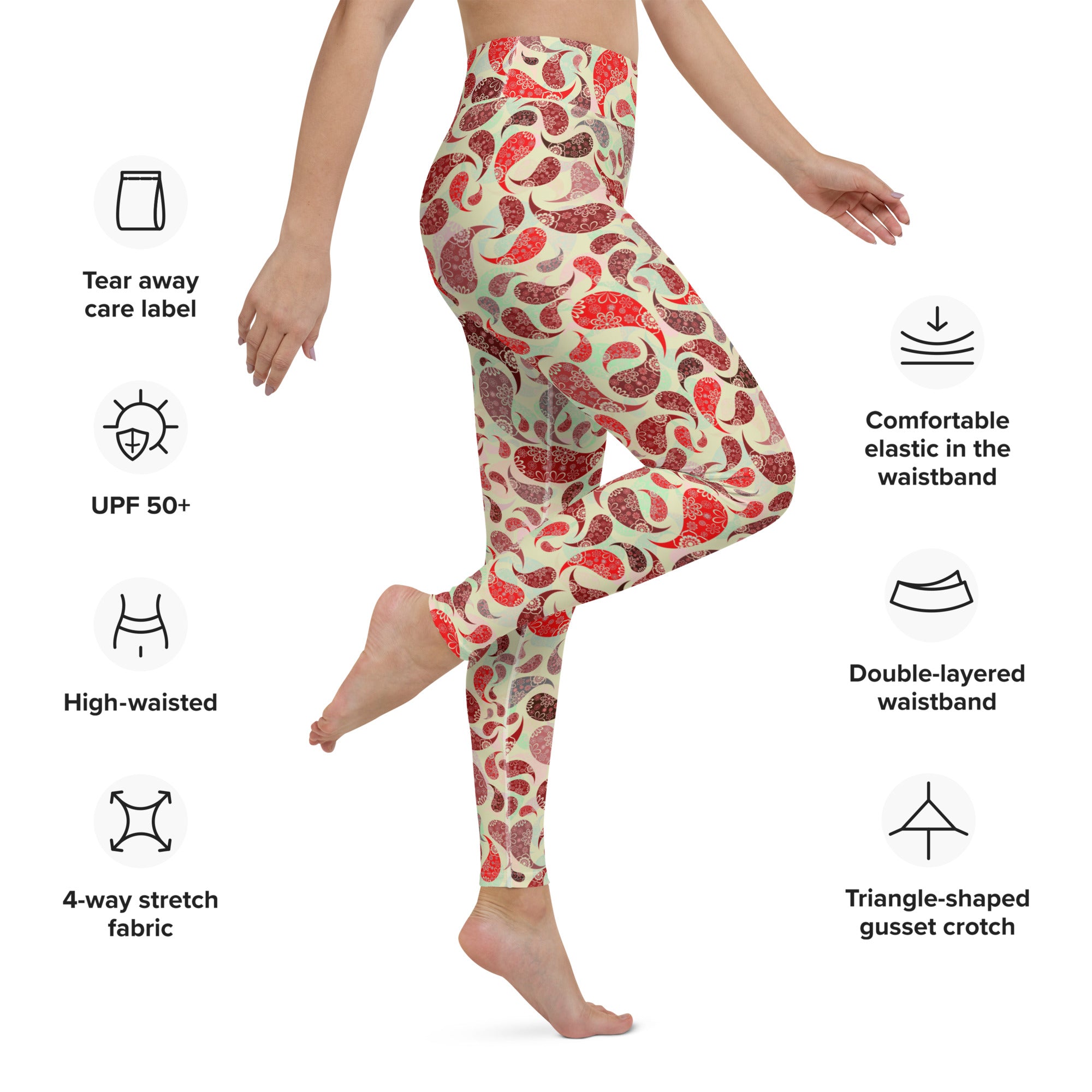 Yoga Leggings- Paisley Red