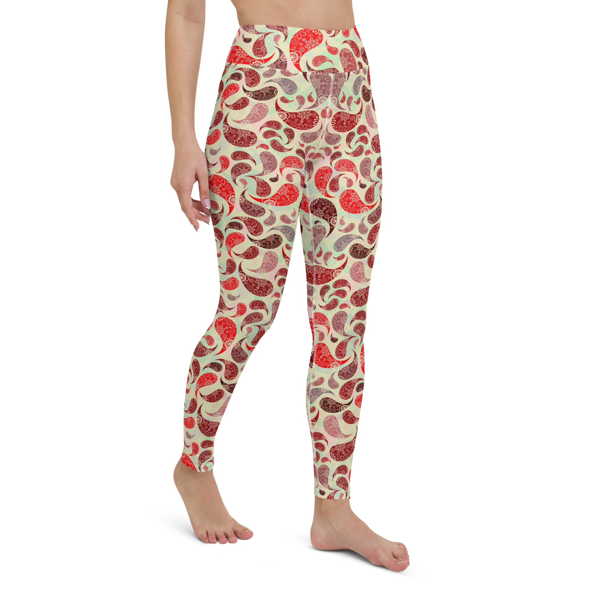 Yoga Leggings- Paisley Red