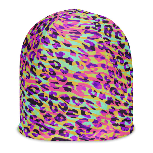 Beanie - Zebra and Leopard Print Pink with Yellow - Klip Clop
